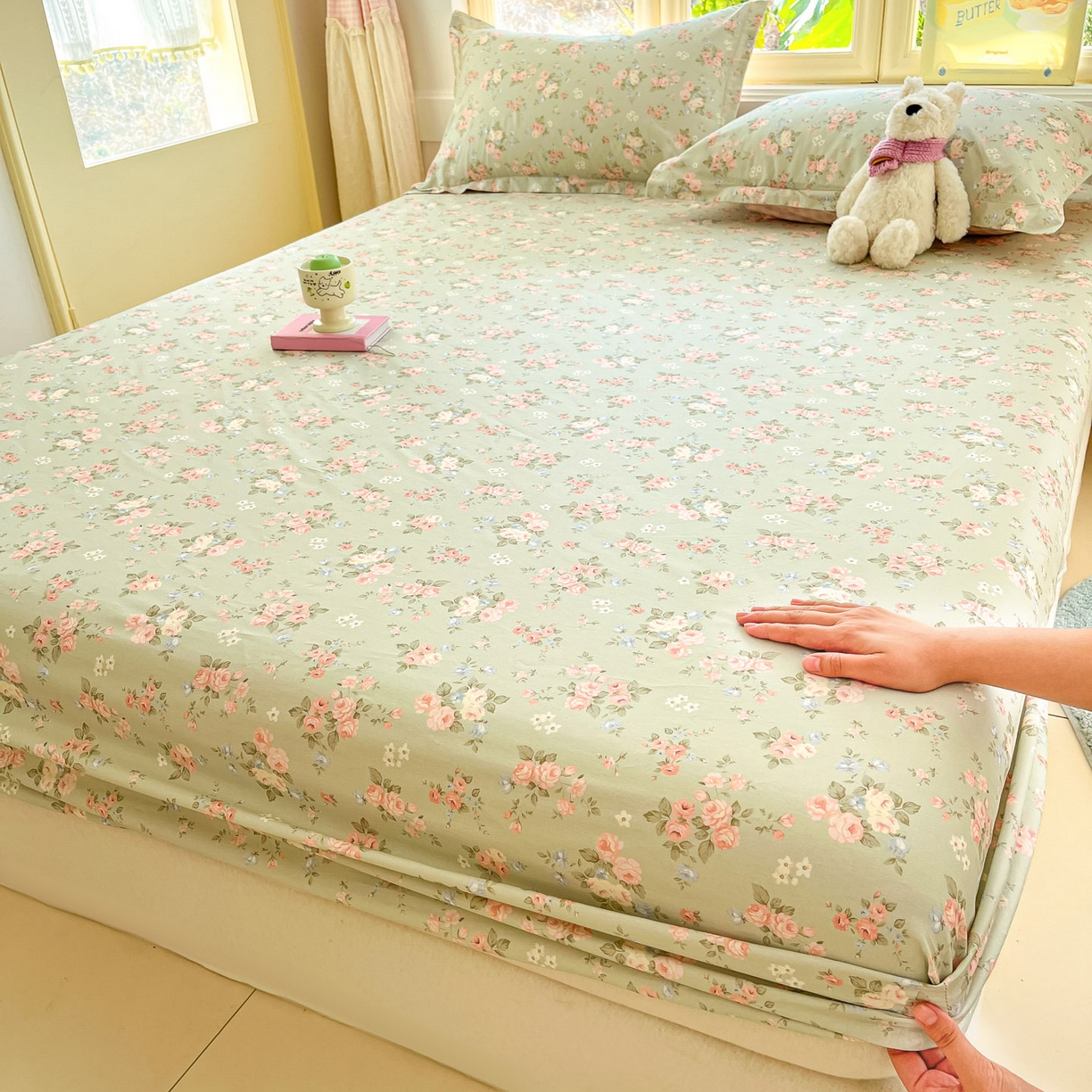 91家纺网 家纺一手货源 找家纺 莱通家纺 2026春夏新款全棉12868印花四件套单品系列-单床笠 璃光浅梦