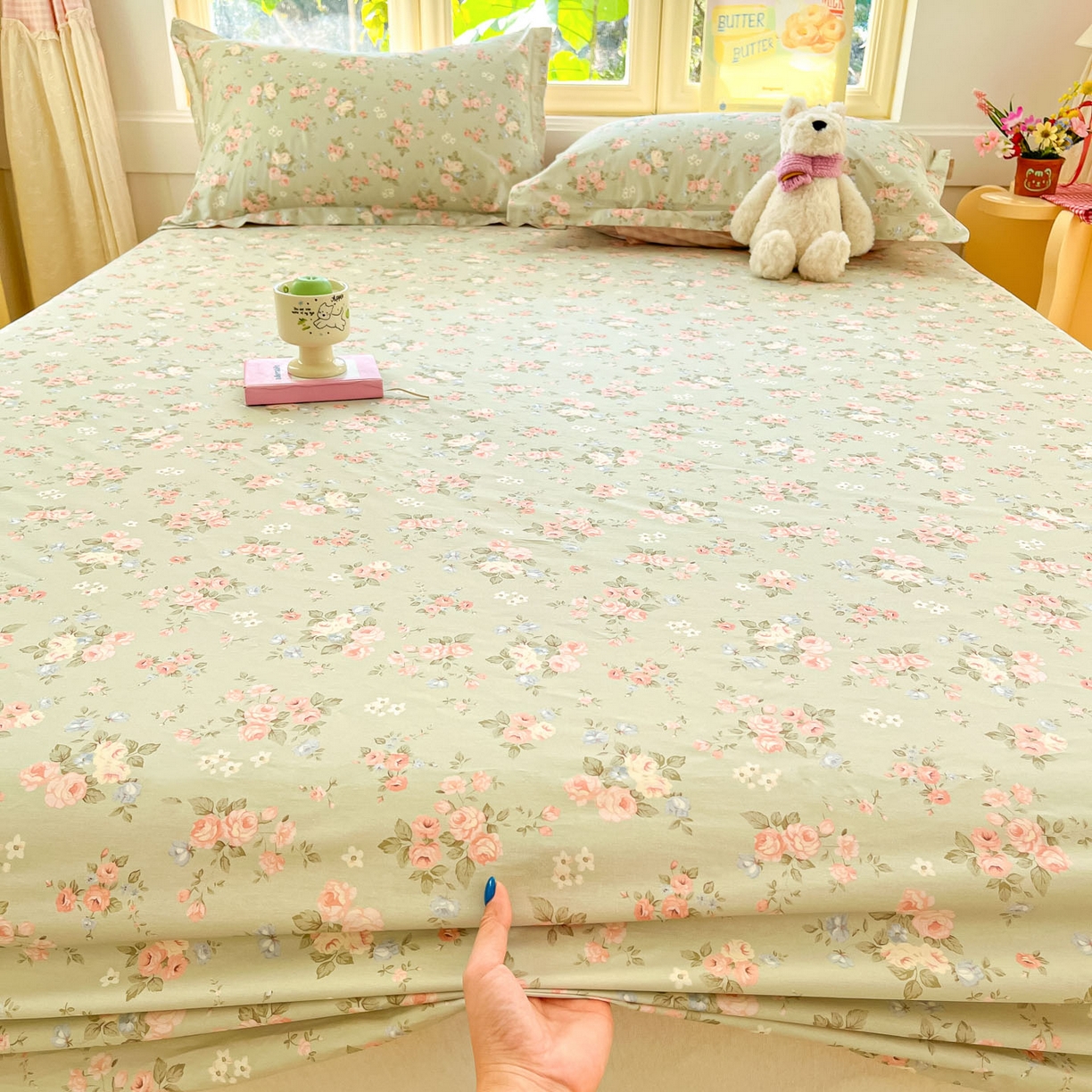 91家纺网 家纺一手货源 找家纺 莱通家纺 2026春夏新款全棉12868印花四件套单品系列-单床笠 璃光浅梦