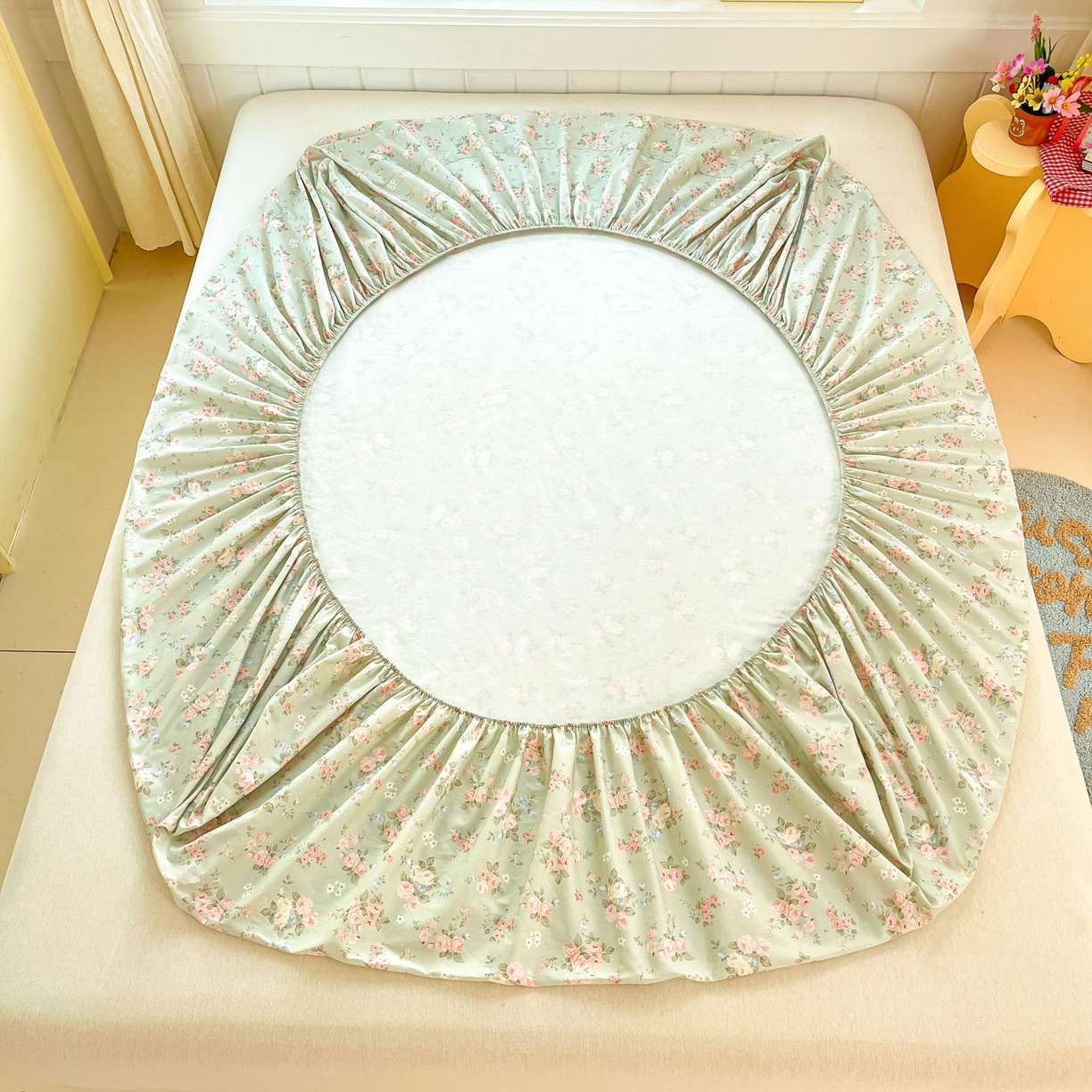 91家纺网 家纺一手货源 找家纺 莱通家纺 2026春夏新款全棉12868印花四件套单品系列-单床笠 璃光浅梦