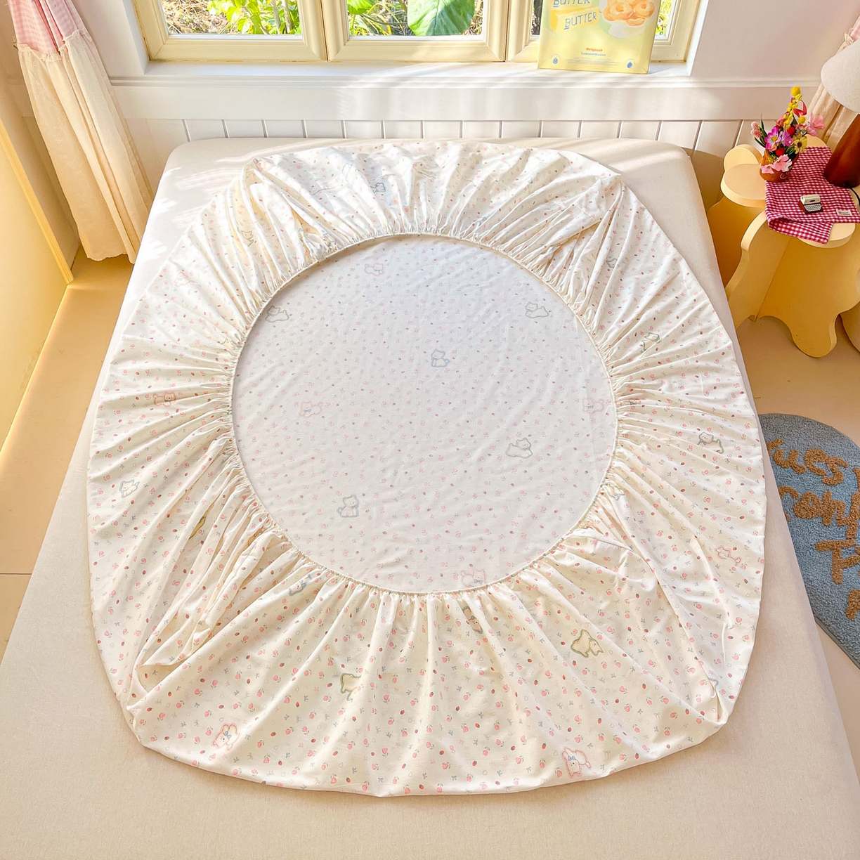 91家纺网 家纺一手货源 找家纺 莱通家纺 2026春夏新款全棉12868印花四件套单品系列-单床笠 玫瑰小狗