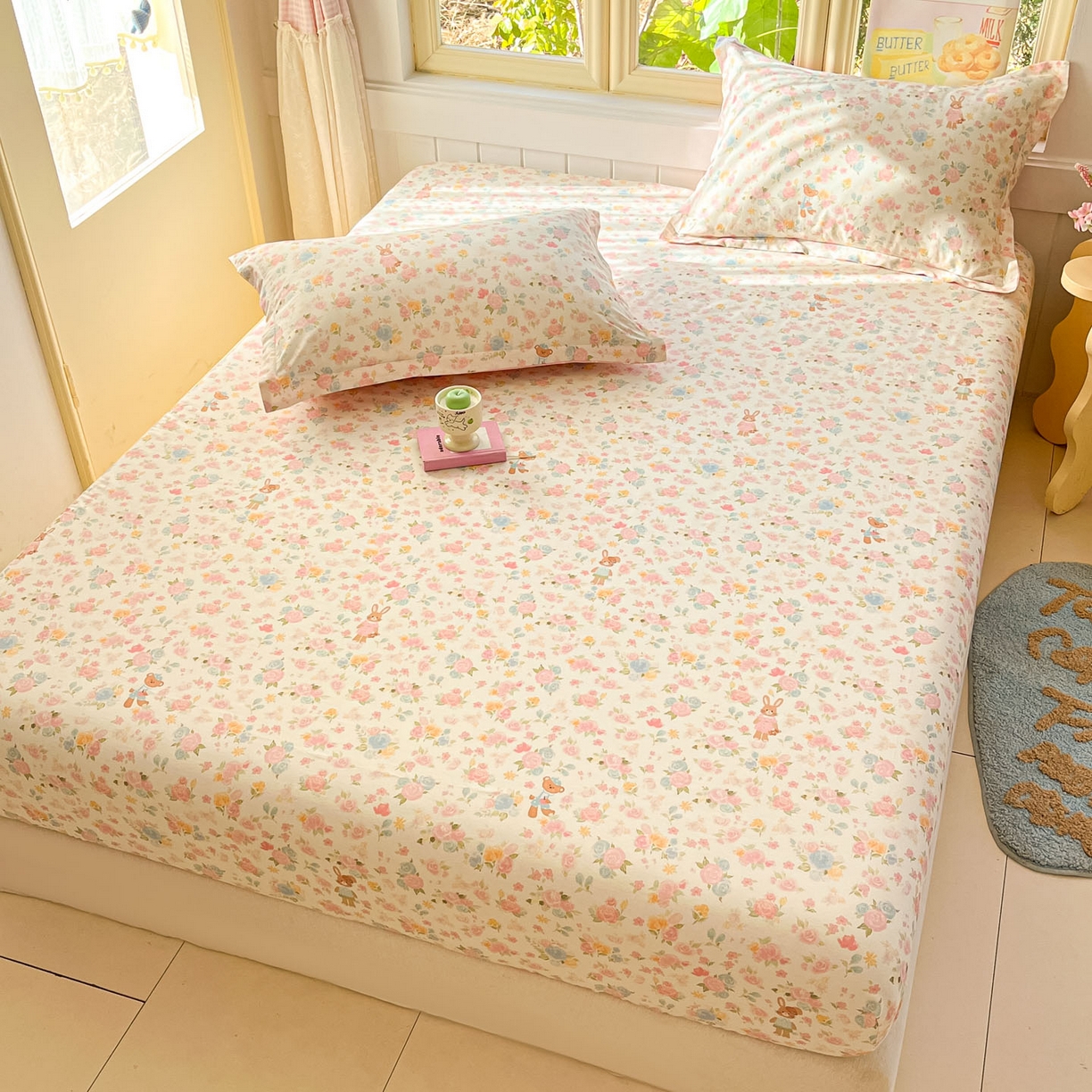 91家纺网 家纺一手货源 找家纺 莱通家纺 2026春夏新款全棉12868印花四件套单品系列-单床笠 梦露乐园