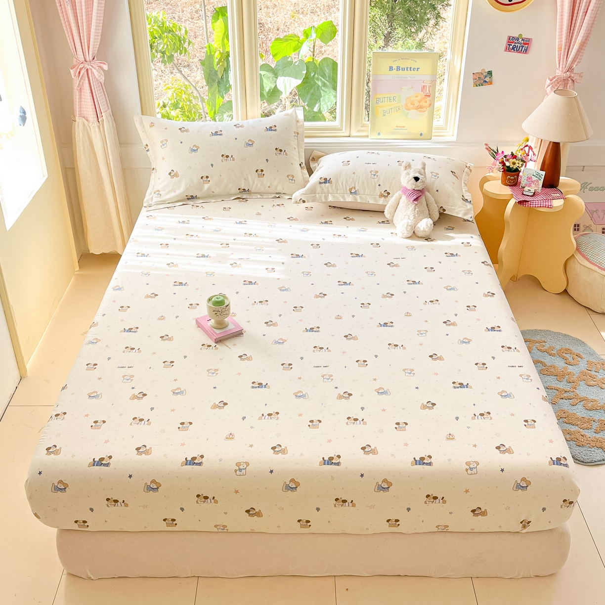 91家纺网 家纺一手货源 找家纺 莱通家纺 2026春夏新款全棉12868印花四件套单品系列-单床笠 魔法小柴