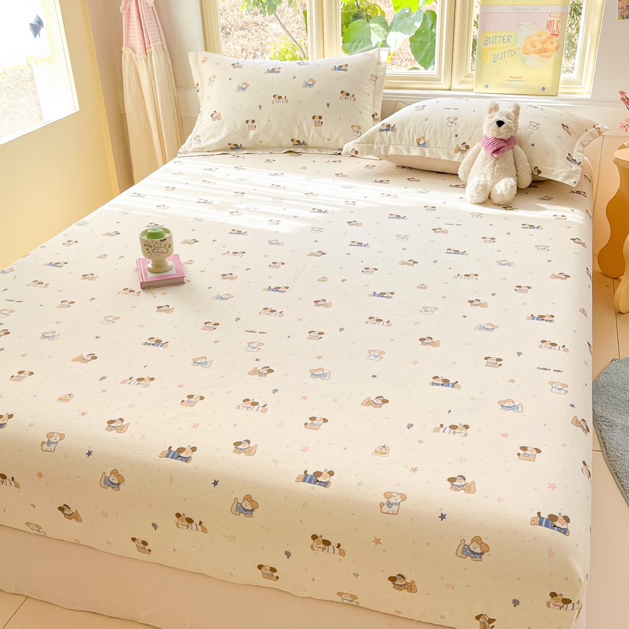 91家纺网 家纺一手货源 找家纺 莱通家纺 2026春夏新款全棉12868印花四件套单品系列-单床笠 魔法小柴