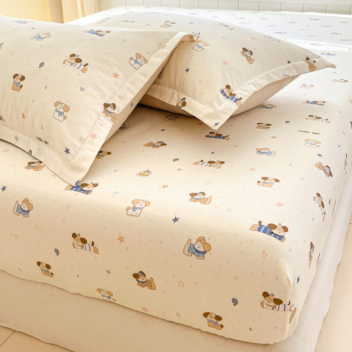 91家纺网 家纺一手货源 找家纺 莱通家纺 2026春夏新款全棉12868印花四件套单品系列-单床笠 魔法小柴