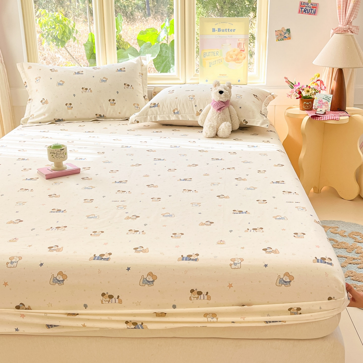 91家纺网 家纺一手货源 找家纺 莱通家纺 2026春夏新款全棉12868印花四件套单品系列-单床笠 魔法小柴