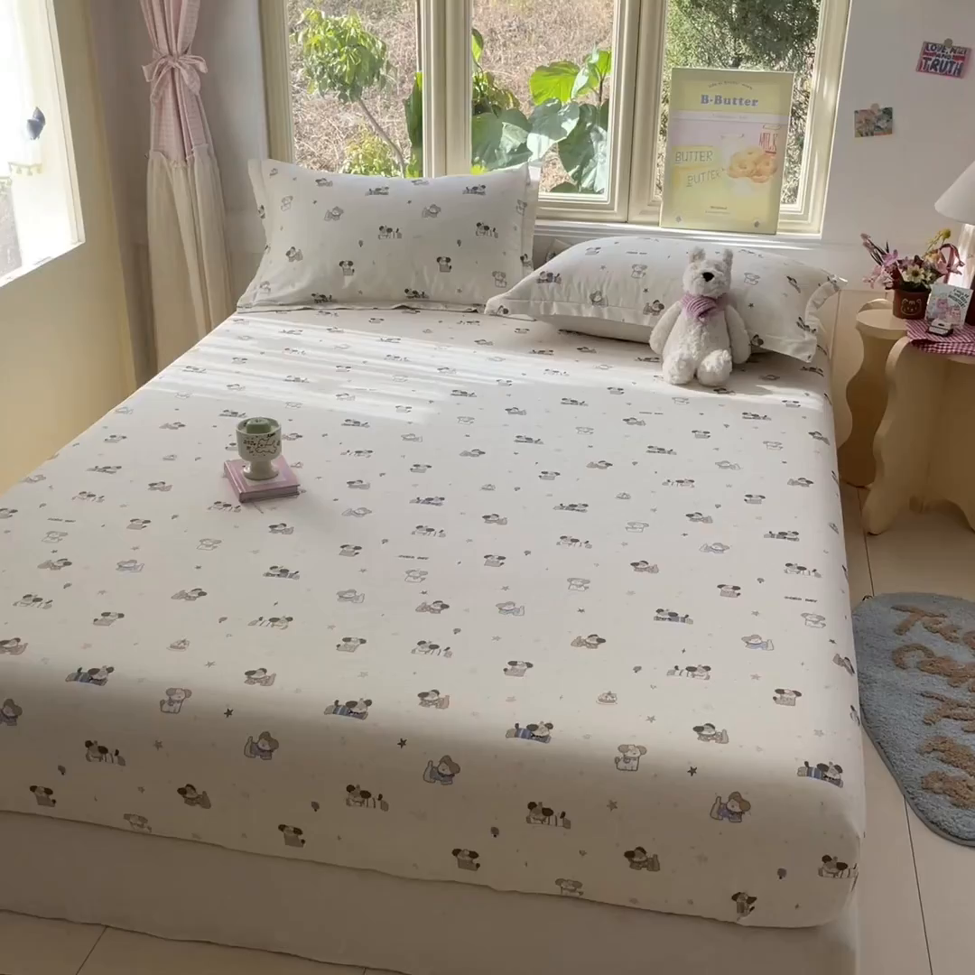 91家纺网 家纺一手货源 找家纺 莱通家纺 2026春夏新款全棉12868印花四件套单品系列-单床笠 魔法小柴