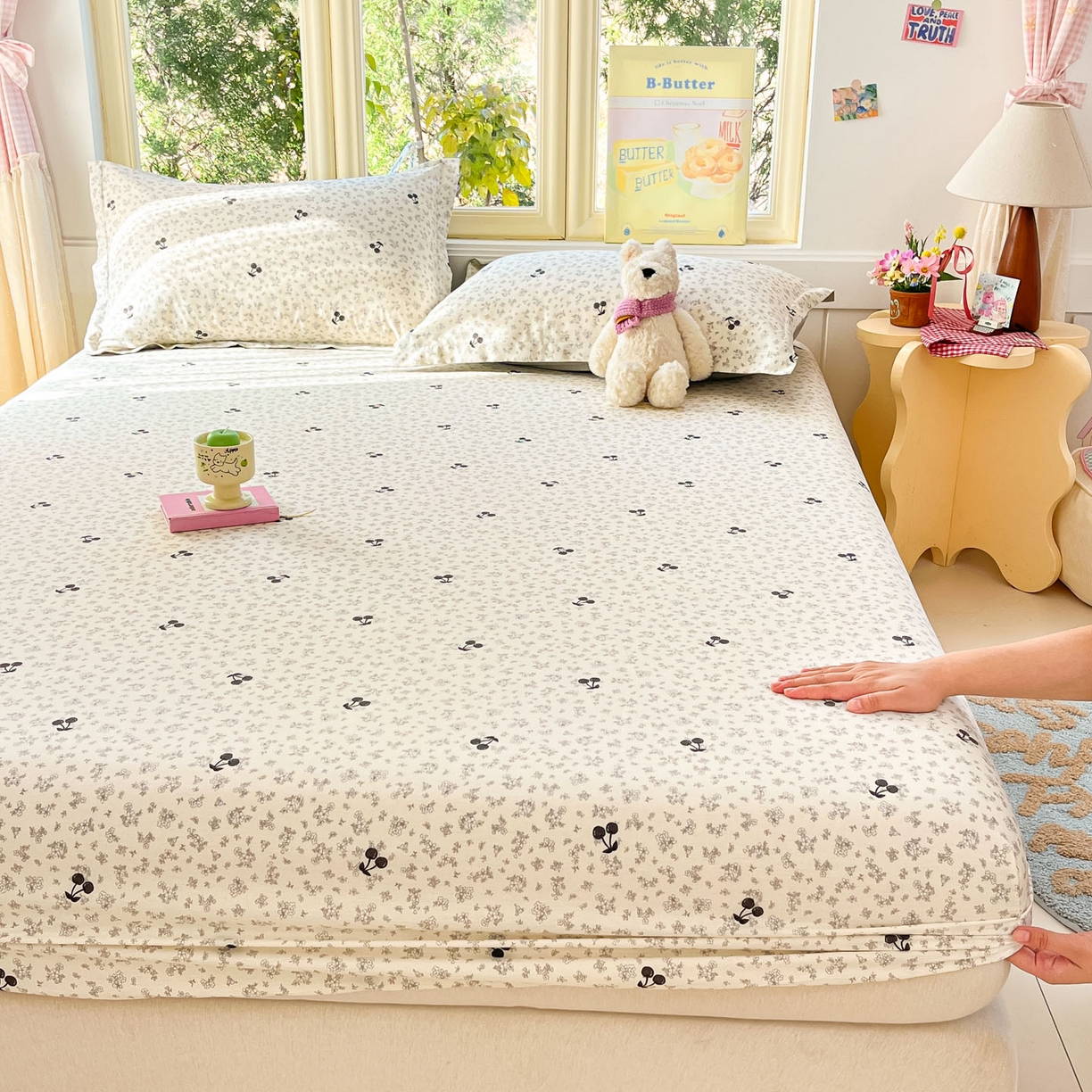 莱通家纺 2026春夏新款全棉12868印花四件套单品系列-单床笠 墨兰樱桃