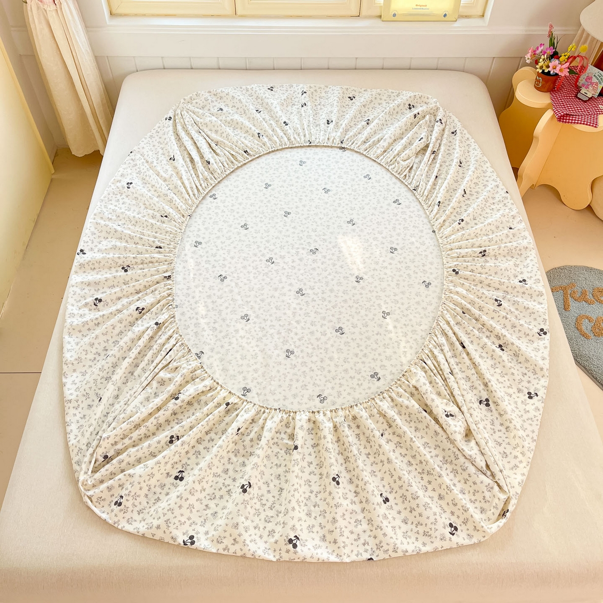 91家纺网 家纺一手货源 找家纺 莱通家纺 2026春夏新款全棉12868印花四件套单品系列-单床笠 墨兰樱桃