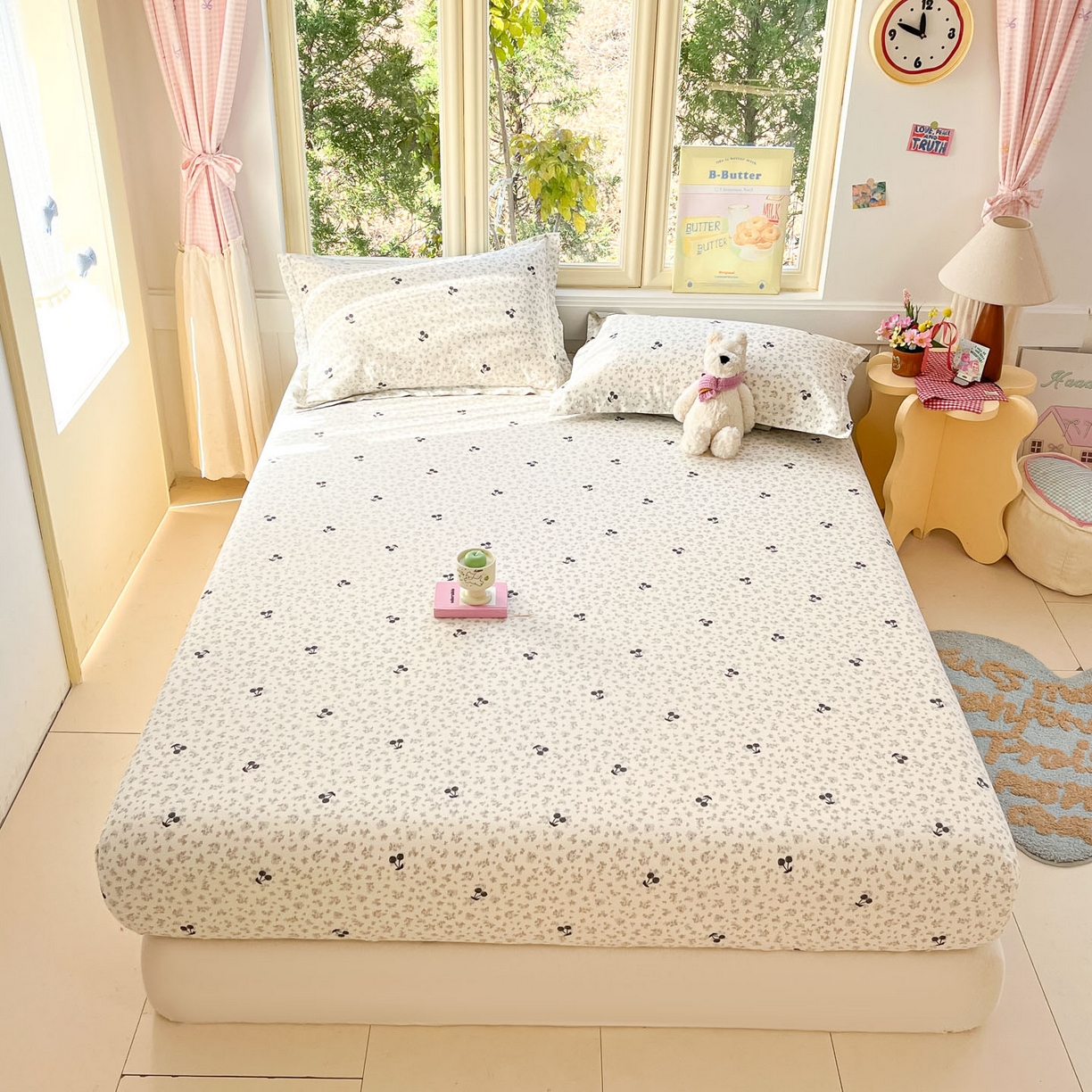 91家纺网 家纺一手货源 找家纺 莱通家纺 2026春夏新款全棉12868印花四件套单品系列-单床笠 墨兰樱桃