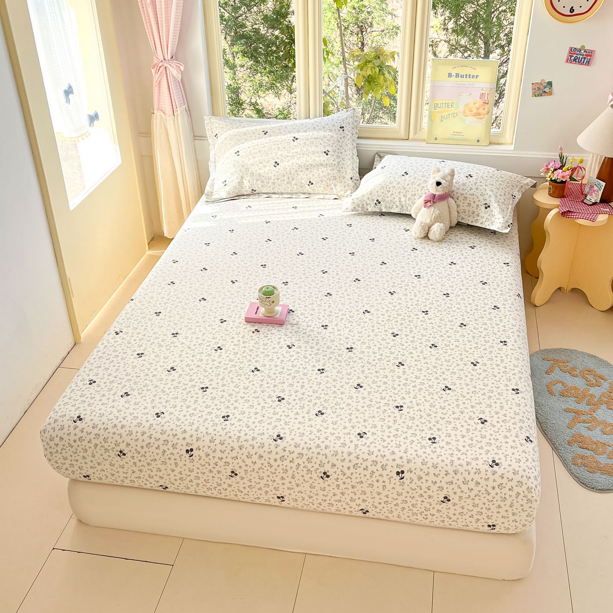 91家纺网 家纺一手货源 找家纺 莱通家纺 2026春夏新款全棉12868印花四件套单品系列-单床笠 墨兰樱桃