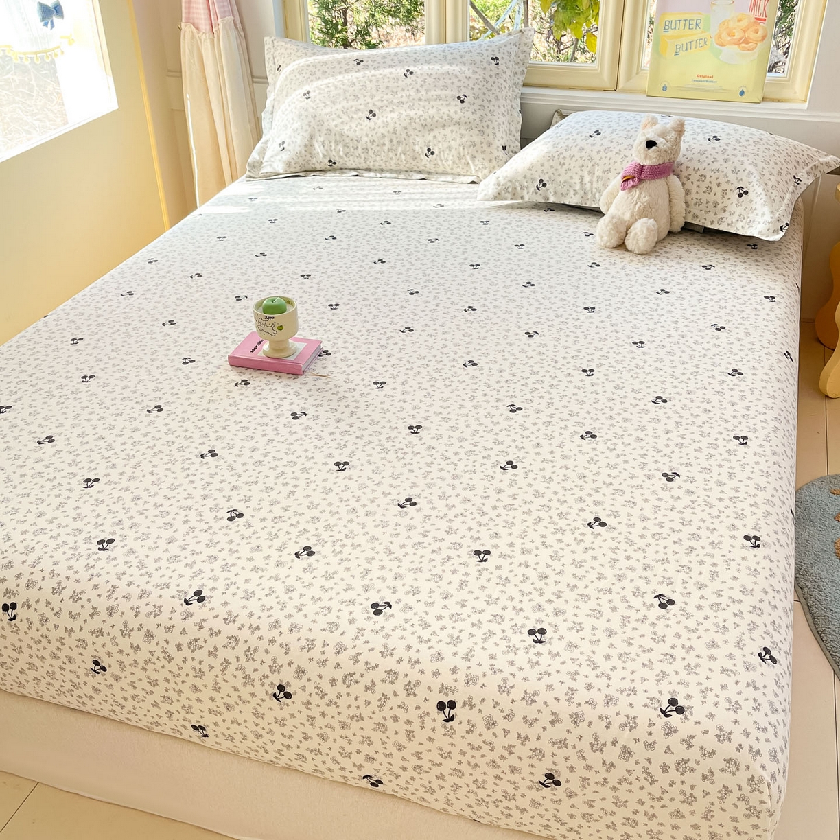 91家纺网 家纺一手货源 找家纺 莱通家纺 2026春夏新款全棉12868印花四件套单品系列-单床笠 墨兰樱桃