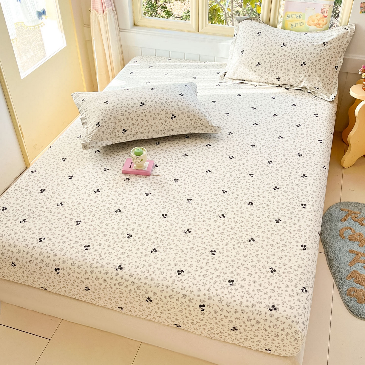 91家纺网 家纺一手货源 找家纺 莱通家纺 2026春夏新款全棉12868印花四件套单品系列-单床笠 墨兰樱桃