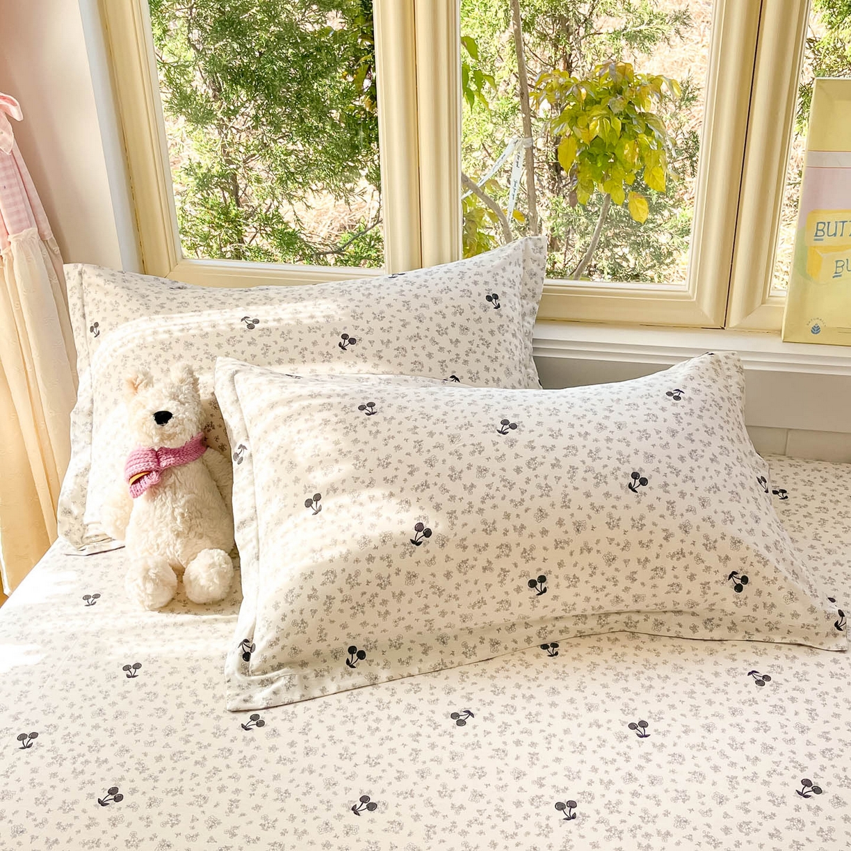 91家纺网 家纺一手货源 找家纺 莱通家纺 2026春夏新款全棉12868印花四件套单品系列-单床笠 墨兰樱桃