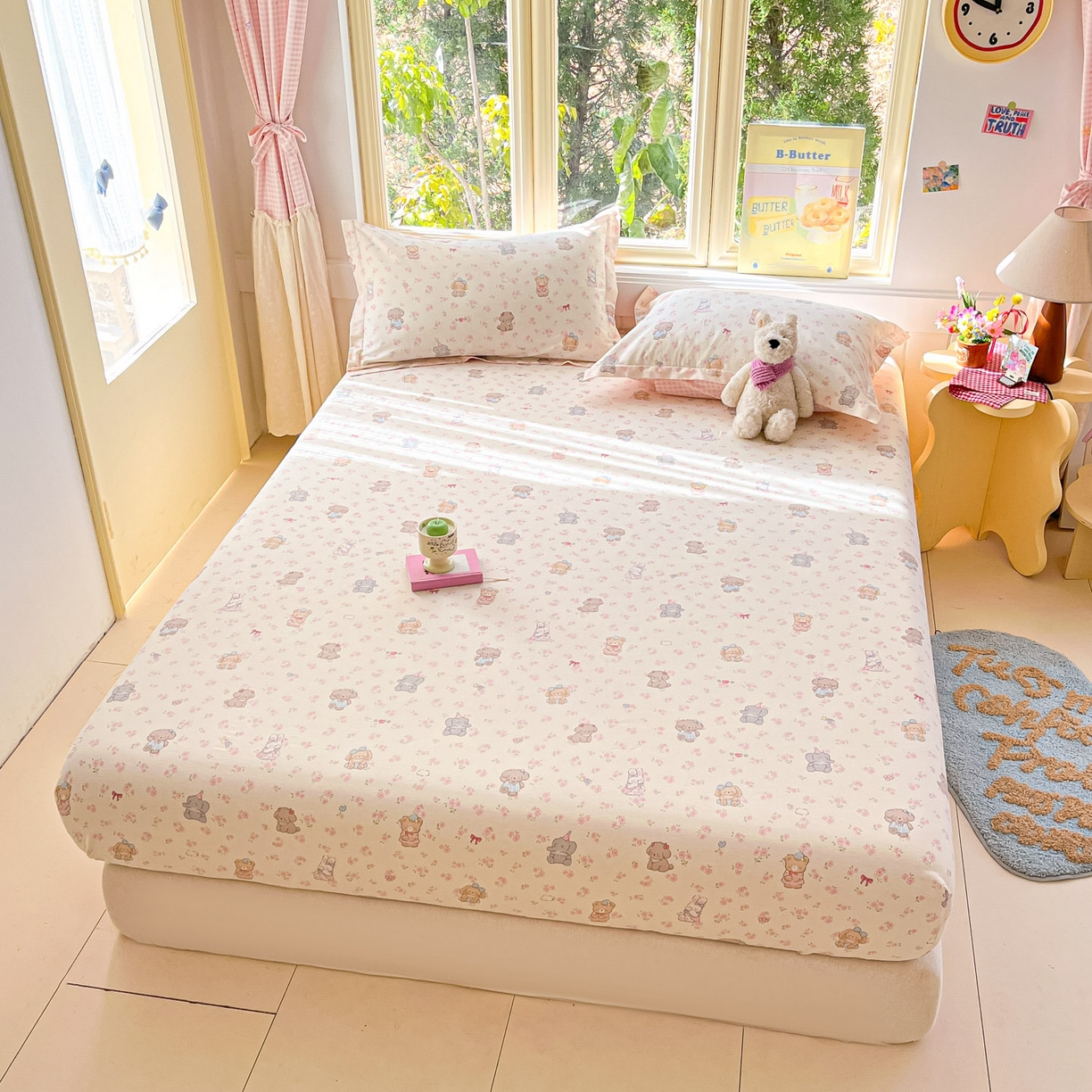 91家纺网 家纺一手货源 找家纺 莱通家纺 2026春夏新款全棉12868印花四件套单品系列-单床笠 奶酪幼儿园