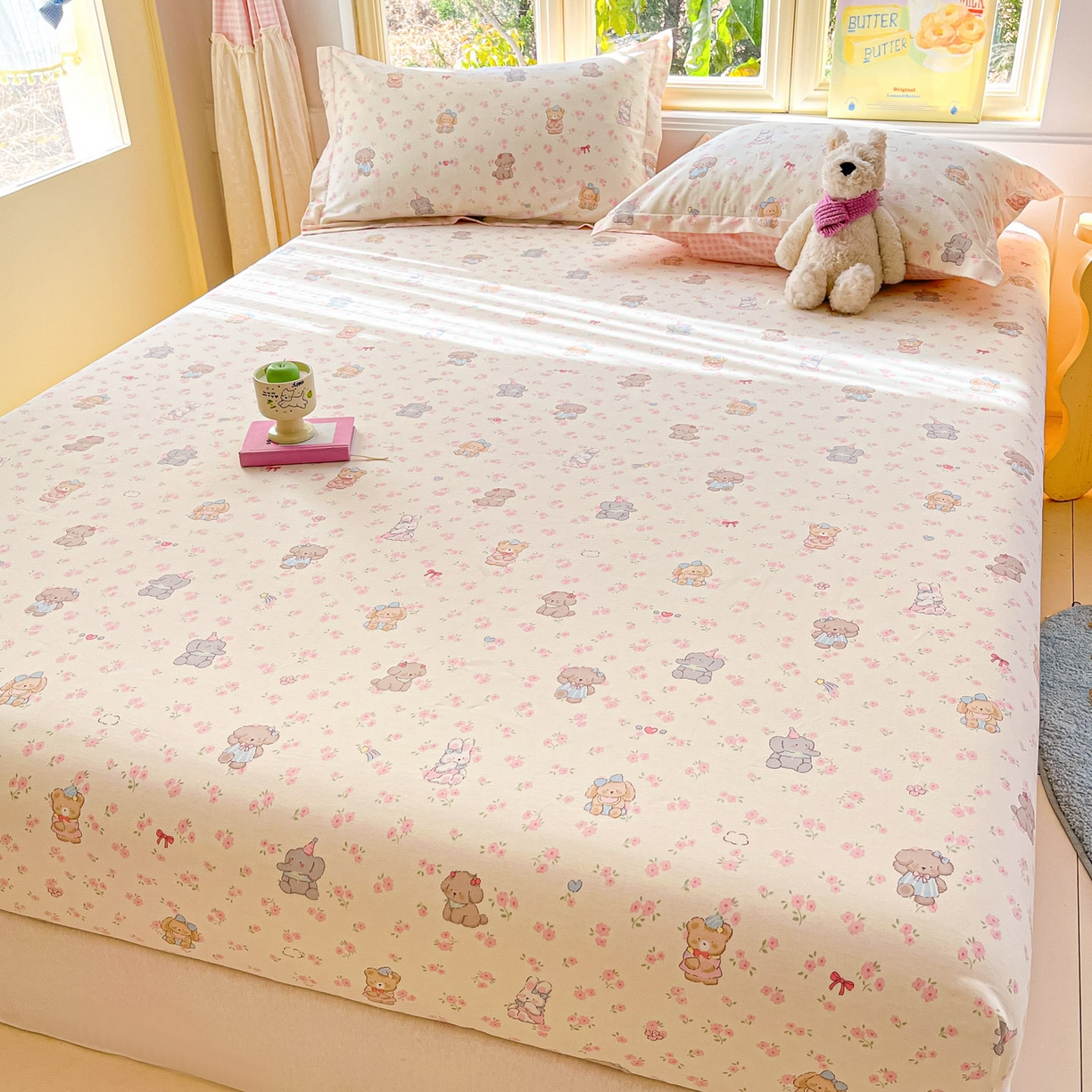 91家纺网 家纺一手货源 找家纺 莱通家纺 2026春夏新款全棉12868印花四件套单品系列-单床笠 奶酪幼儿园