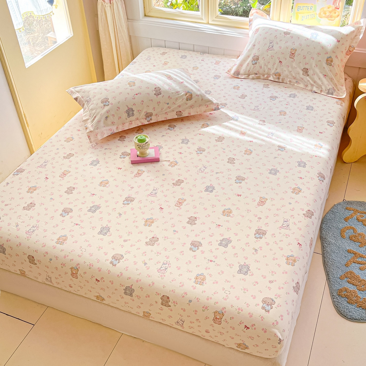 91家纺网 家纺一手货源 找家纺 莱通家纺 2026春夏新款全棉12868印花四件套单品系列-单床笠 奶酪幼儿园