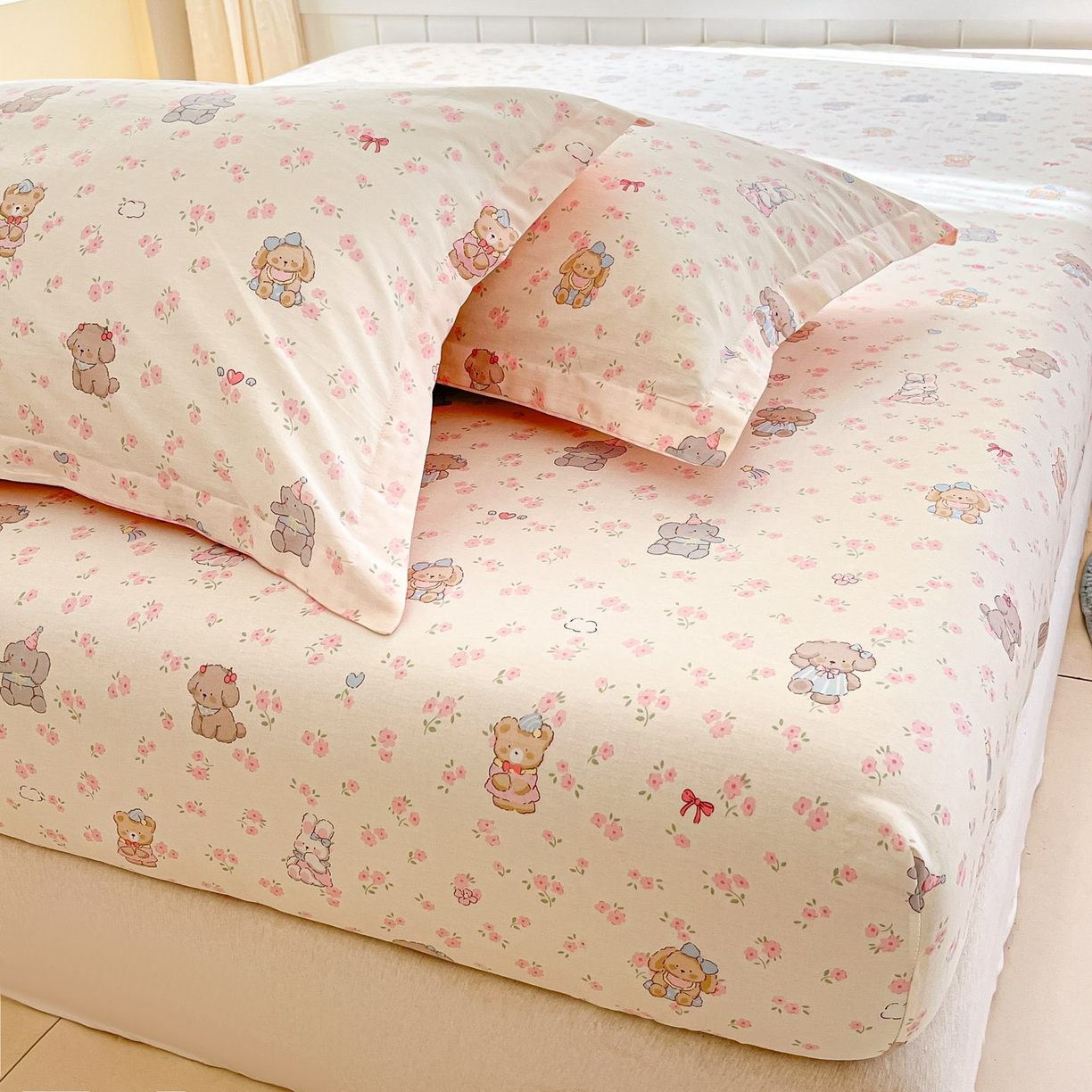 91家纺网 家纺一手货源 找家纺 莱通家纺 2026春夏新款全棉12868印花四件套单品系列-单床笠 奶酪幼儿园