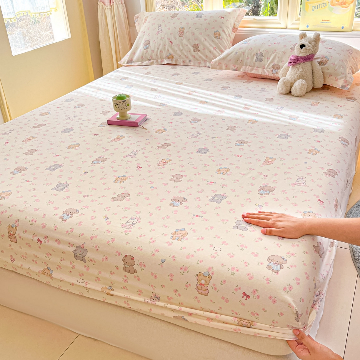 91家纺网 家纺一手货源 找家纺 莱通家纺 2026春夏新款全棉12868印花四件套单品系列-单床笠 奶酪幼儿园