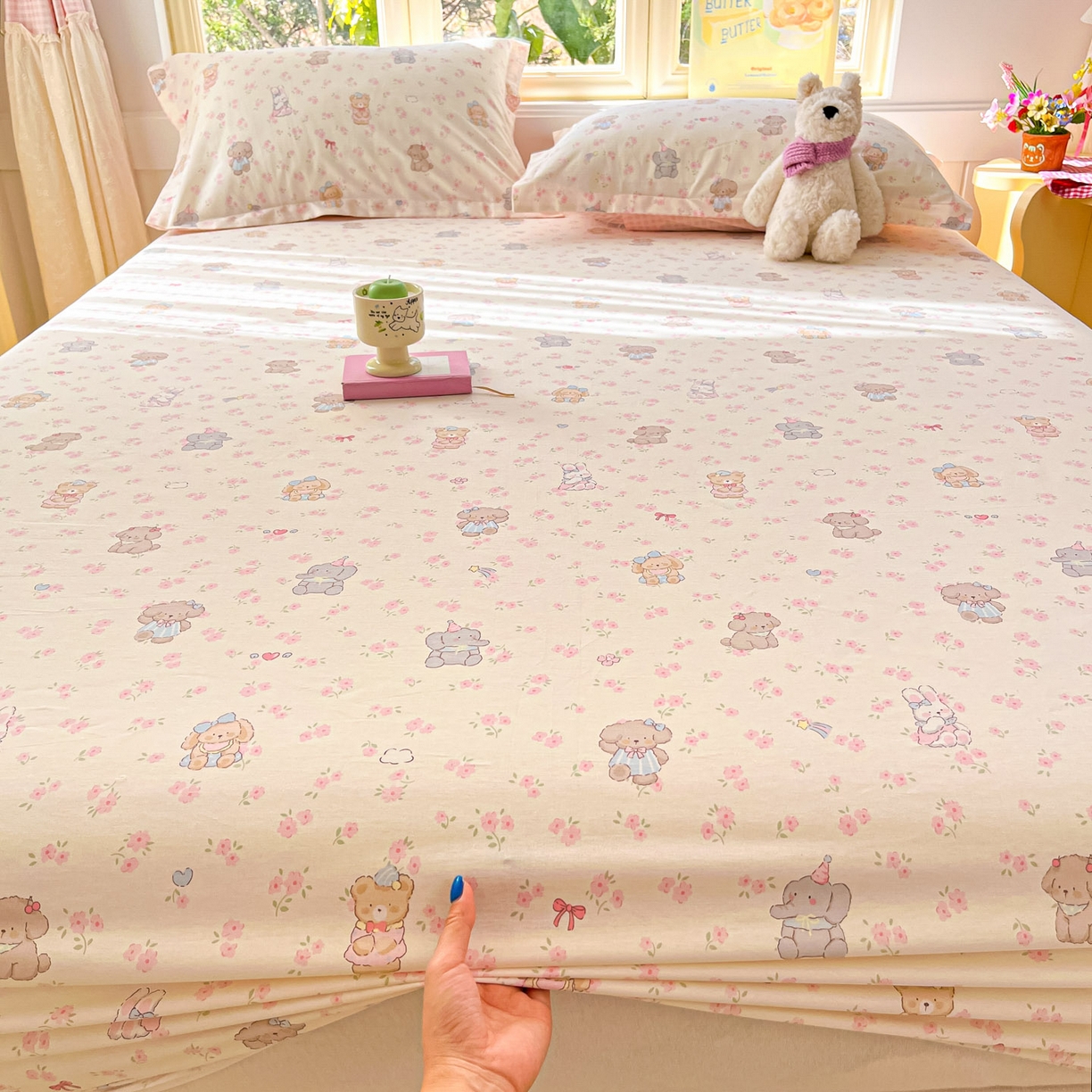 91家纺网 家纺一手货源 找家纺 莱通家纺 2026春夏新款全棉12868印花四件套单品系列-单床笠 奶酪幼儿园