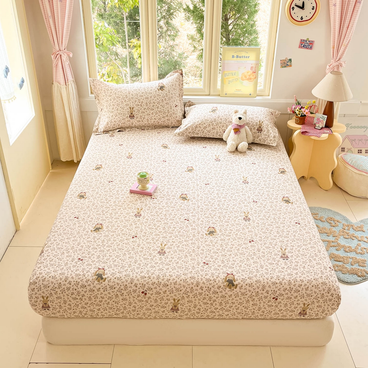 91家纺网 家纺一手货源 找家纺 莱通家纺 2026春夏新款全棉12868印花四件套单品系列-单床笠 帕丁顿兔兔