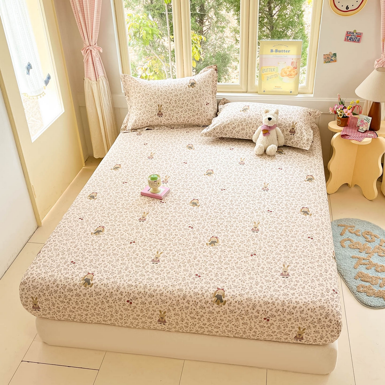 91家纺网 家纺一手货源 找家纺 莱通家纺 2026春夏新款全棉12868印花四件套单品系列-单床笠 帕丁顿兔兔