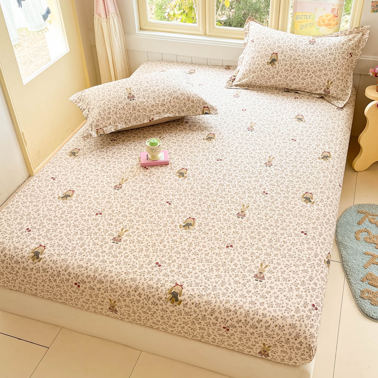 91家纺网 家纺一手货源 找家纺 莱通家纺 2026春夏新款全棉12868印花四件套单品系列-单床笠 帕丁顿兔兔