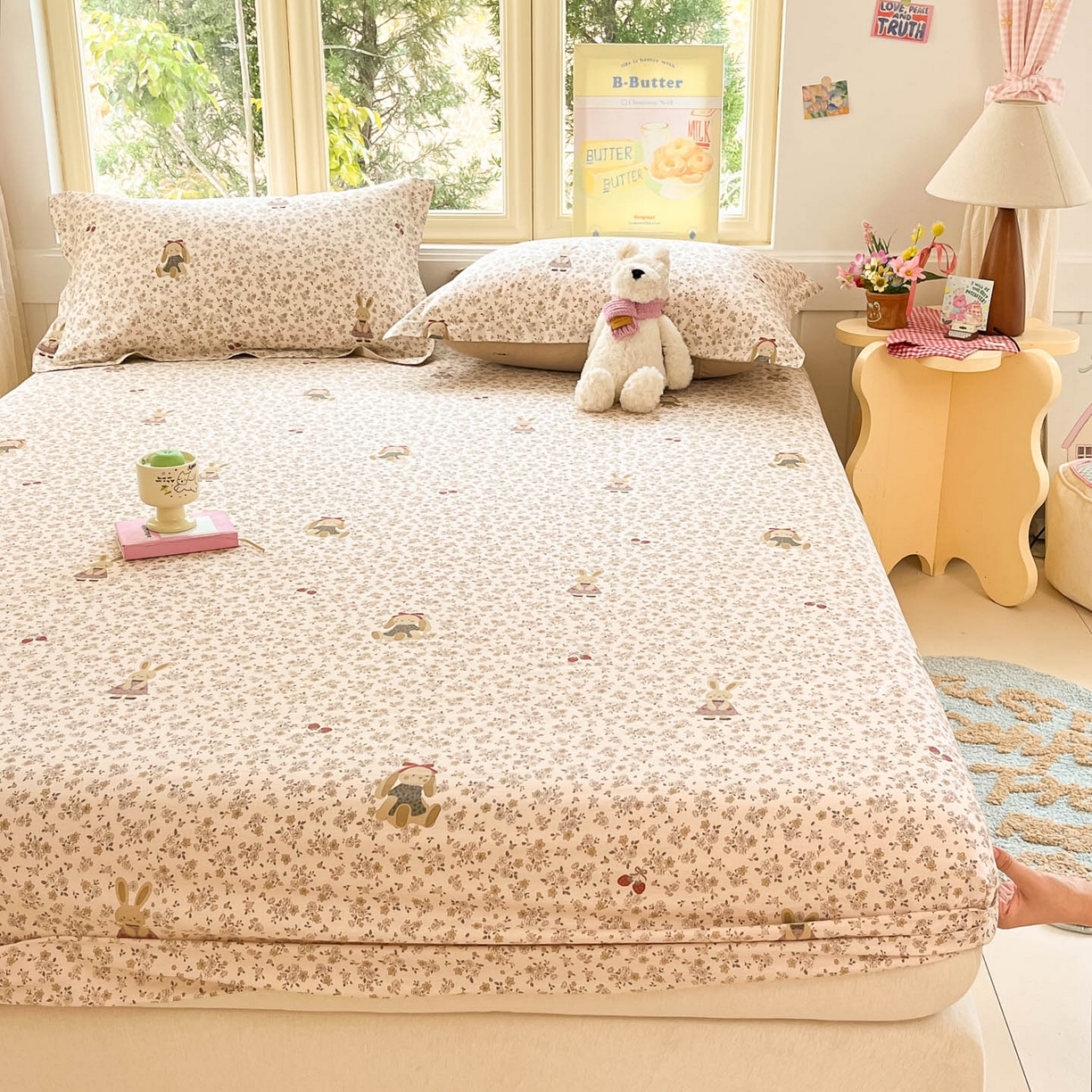 91家纺网 家纺一手货源 找家纺 莱通家纺 2026春夏新款全棉12868印花四件套单品系列-单床笠 帕丁顿兔兔