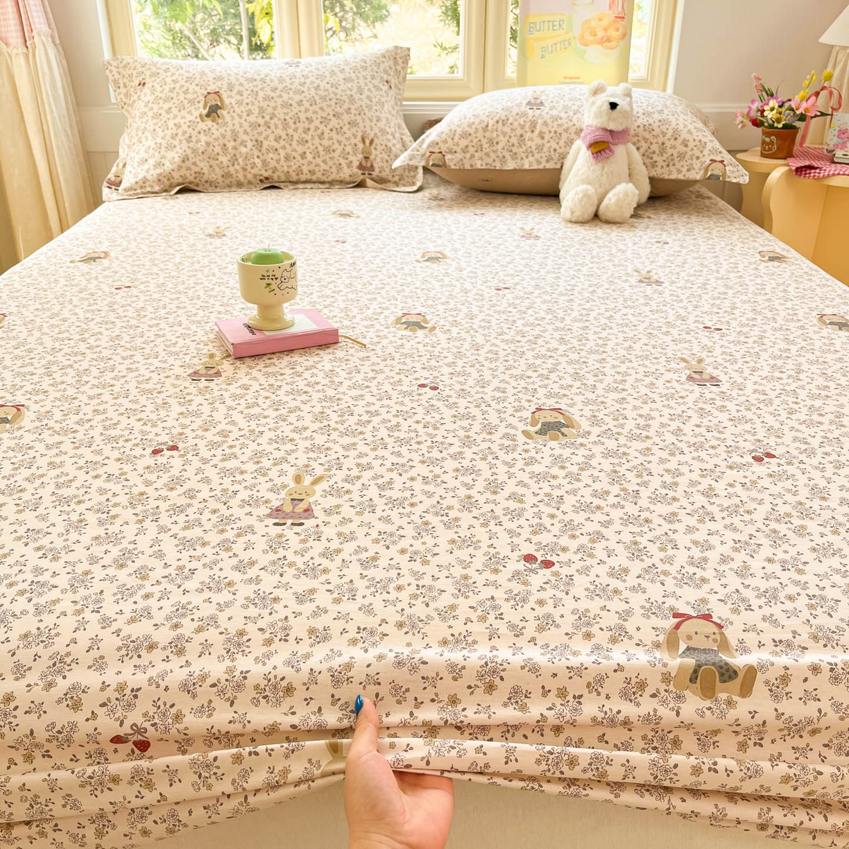 91家纺网 家纺一手货源 找家纺 莱通家纺 2026春夏新款全棉12868印花四件套单品系列-单床笠 帕丁顿兔兔