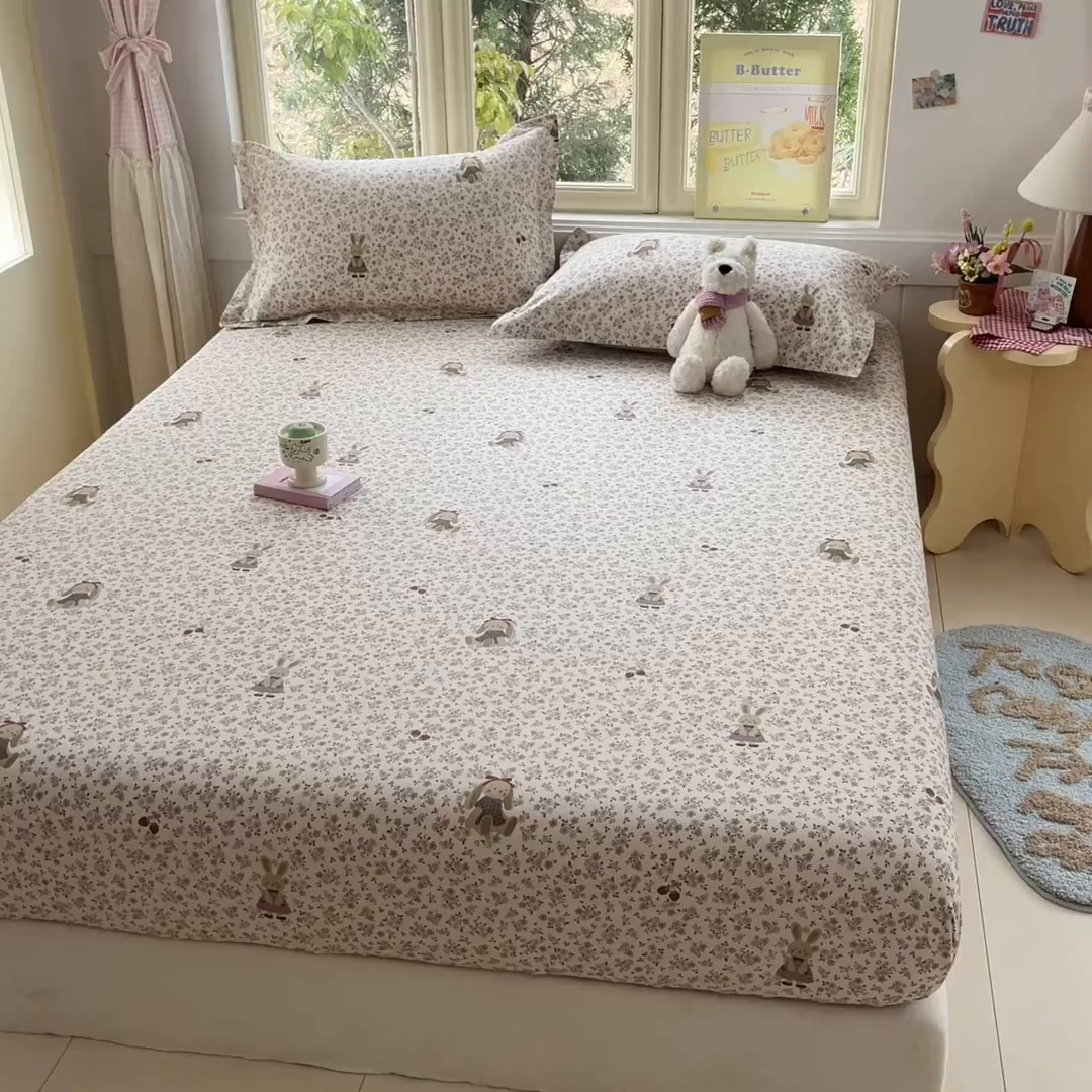 91家纺网 家纺一手货源 找家纺 莱通家纺 2026春夏新款全棉12868印花四件套单品系列-单床笠 帕丁顿兔兔