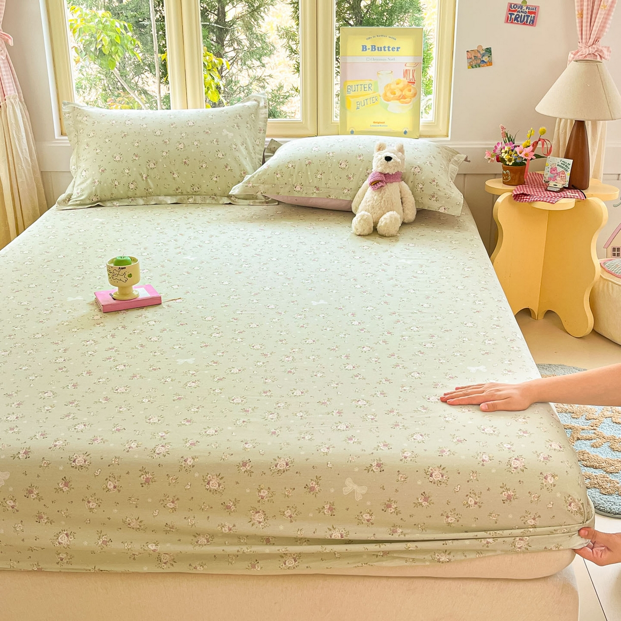 莱通家纺 2026春夏新款全棉12868印花四件套单品系列-单床笠 浅夏雏菊