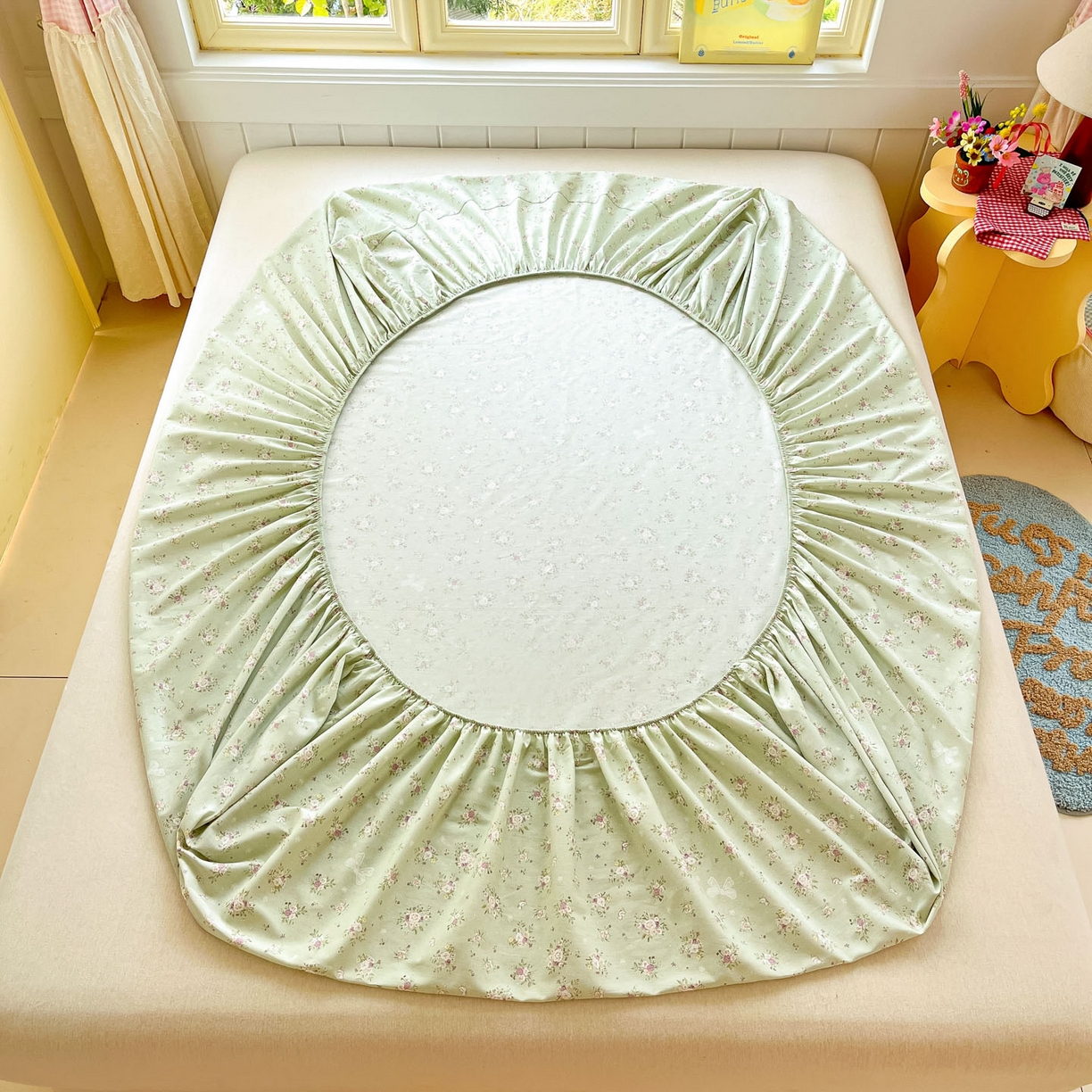 91家纺网 家纺一手货源 找家纺 莱通家纺 2026春夏新款全棉12868印花四件套单品系列-单床笠 浅夏雏菊