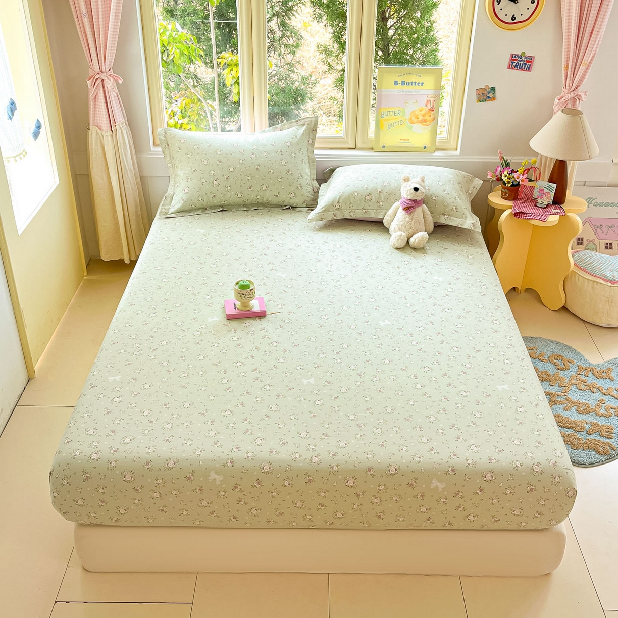 91家纺网 家纺一手货源 找家纺 莱通家纺 2026春夏新款全棉12868印花四件套单品系列-单床笠 浅夏雏菊