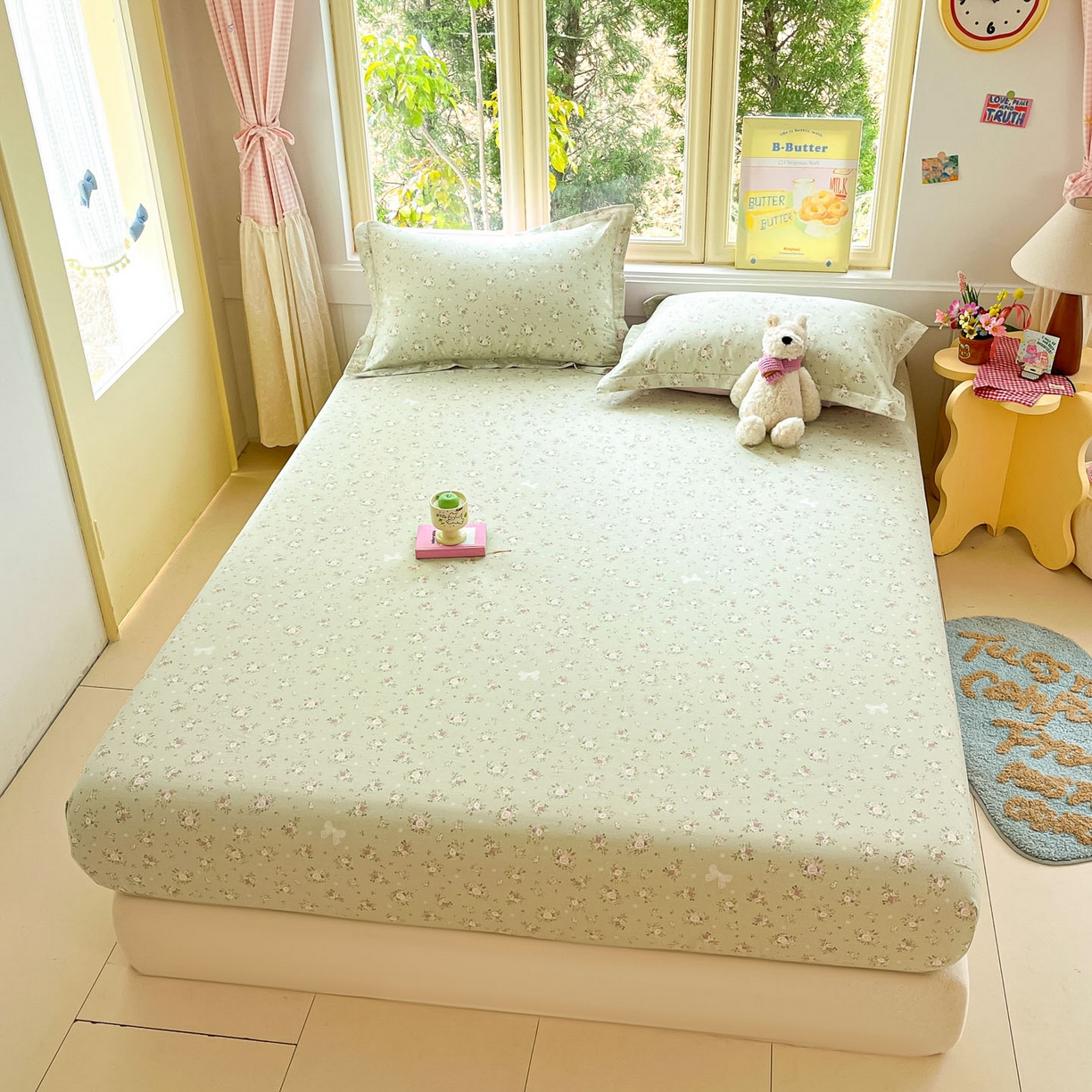 91家纺网 家纺一手货源 找家纺 莱通家纺 2026春夏新款全棉12868印花四件套单品系列-单床笠 浅夏雏菊