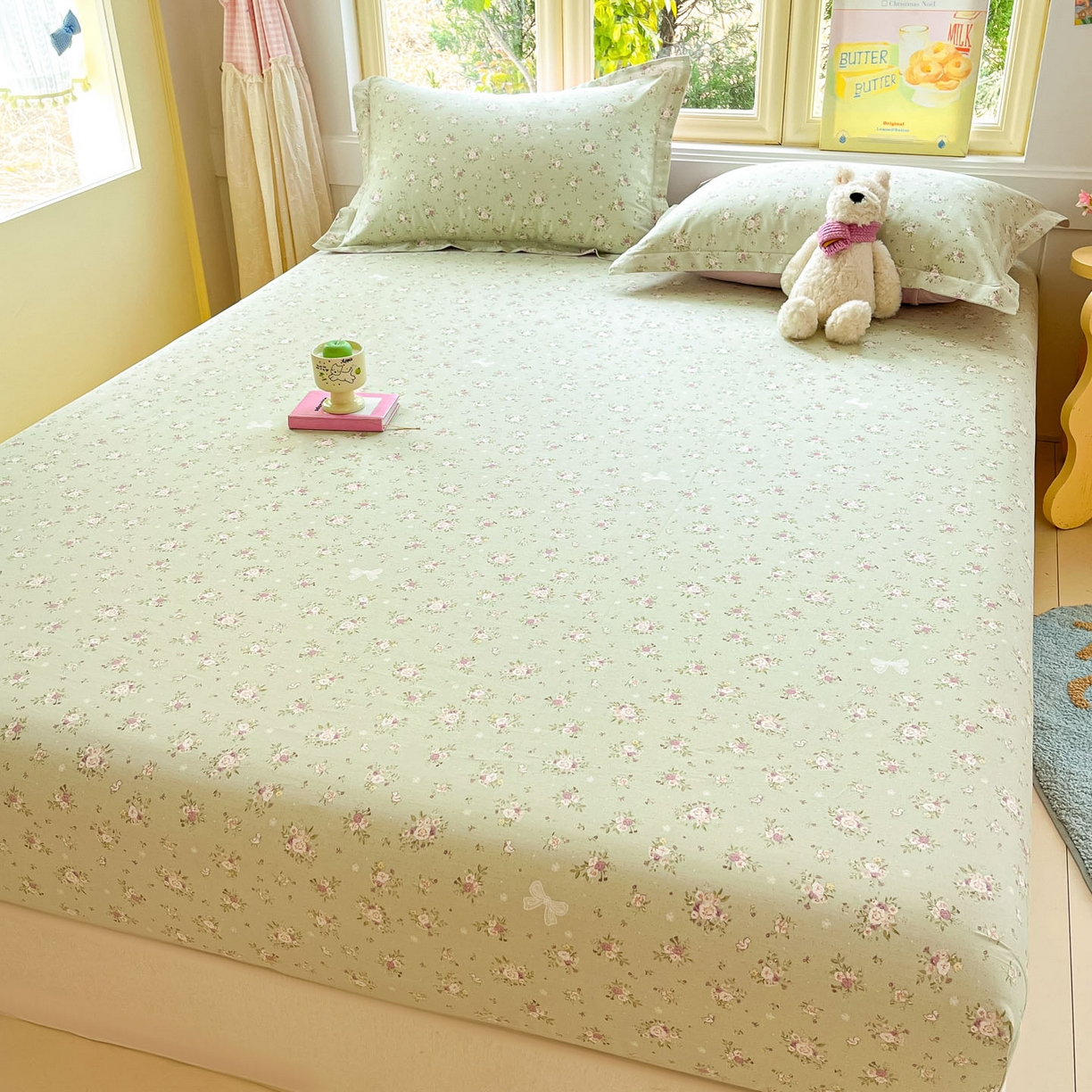 91家纺网 家纺一手货源 找家纺 莱通家纺 2026春夏新款全棉12868印花四件套单品系列-单床笠 浅夏雏菊