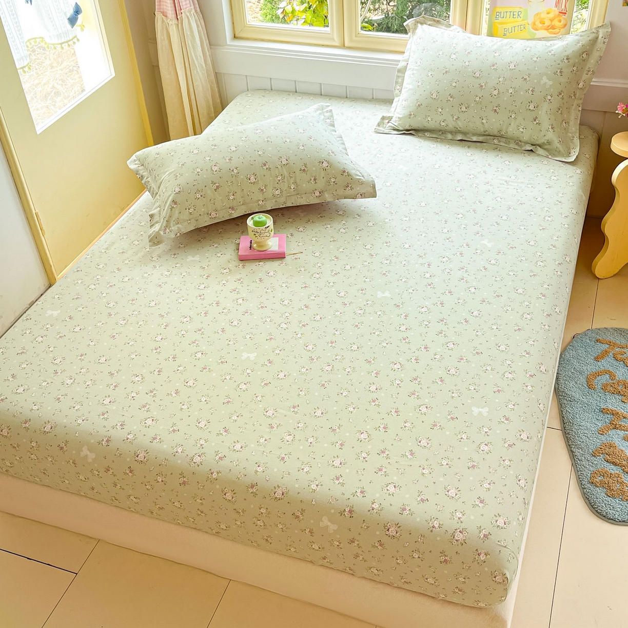 91家纺网 家纺一手货源 找家纺 莱通家纺 2026春夏新款全棉12868印花四件套单品系列-单床笠 浅夏雏菊