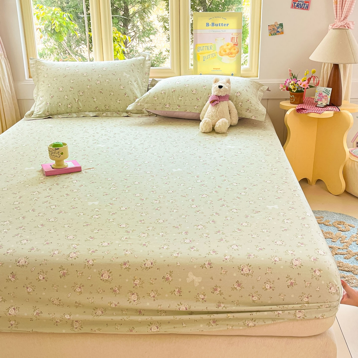 91家纺网 家纺一手货源 找家纺 莱通家纺 2026春夏新款全棉12868印花四件套单品系列-单床笠 浅夏雏菊