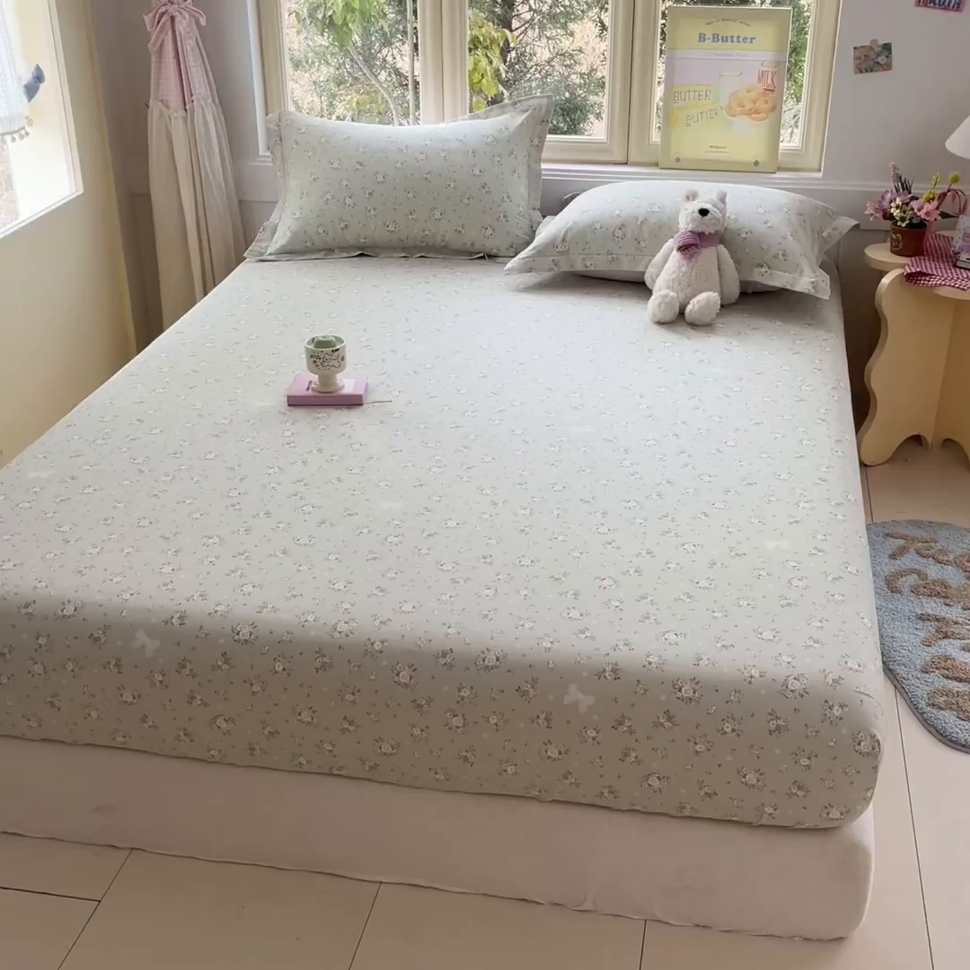 91家纺网 家纺一手货源 找家纺 莱通家纺 2026春夏新款全棉12868印花四件套单品系列-单床笠 浅夏雏菊