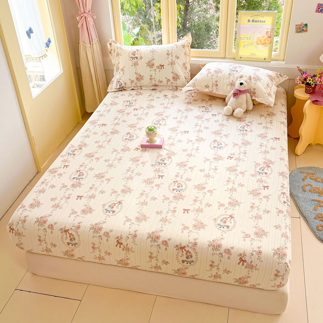 91家纺网 家纺一手货源 找家纺 莱通家纺 2026春夏新款全棉12868印花四件套单品系列-单床笠 蔷薇姑娘