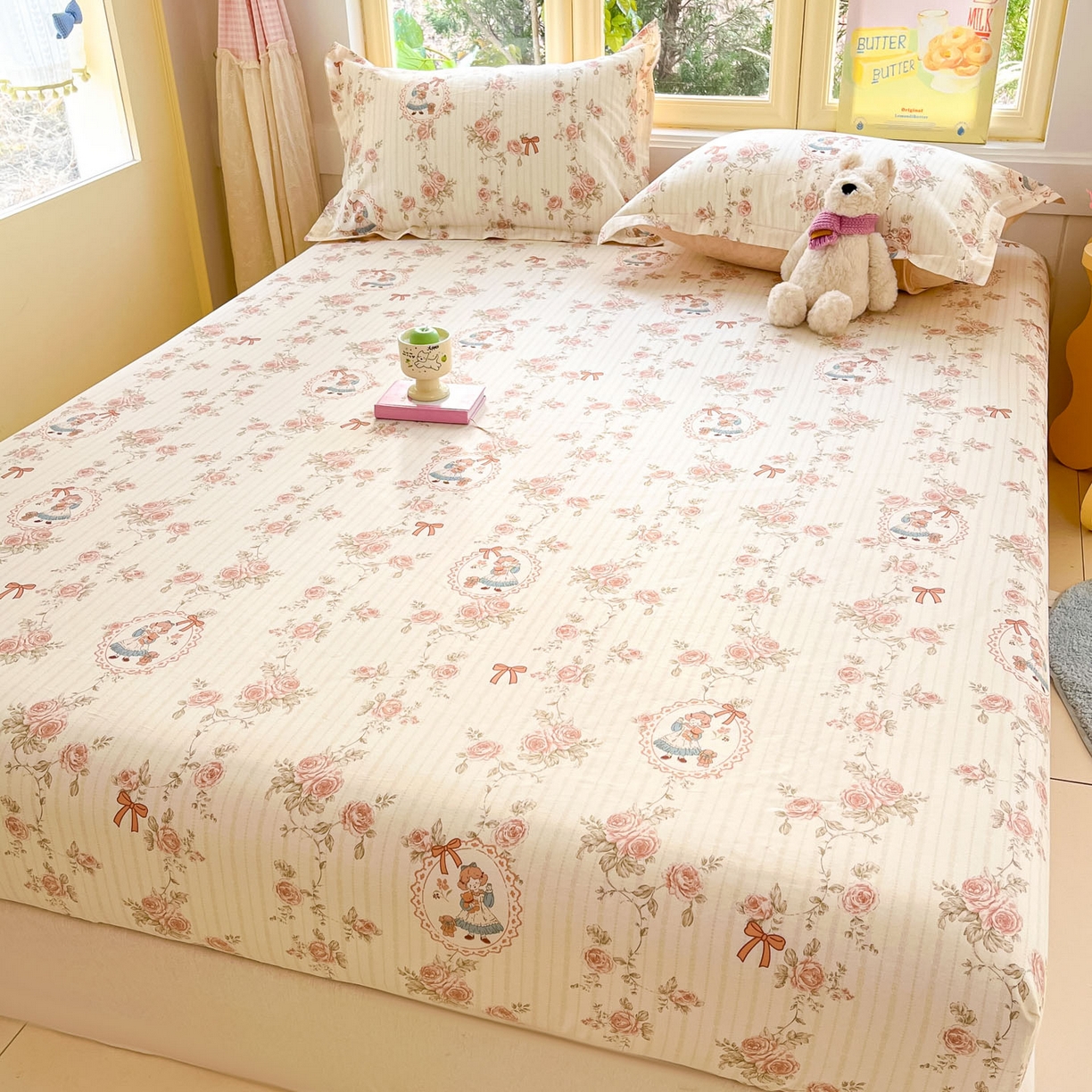 91家纺网 家纺一手货源 找家纺 莱通家纺 2026春夏新款全棉12868印花四件套单品系列-单床笠 蔷薇姑娘