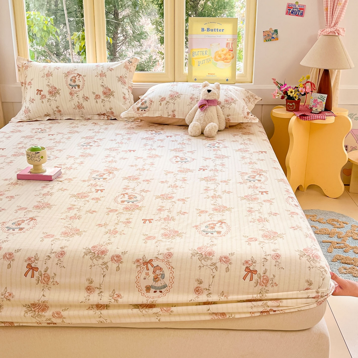 91家纺网 家纺一手货源 找家纺 莱通家纺 2026春夏新款全棉12868印花四件套单品系列-单床笠 蔷薇姑娘