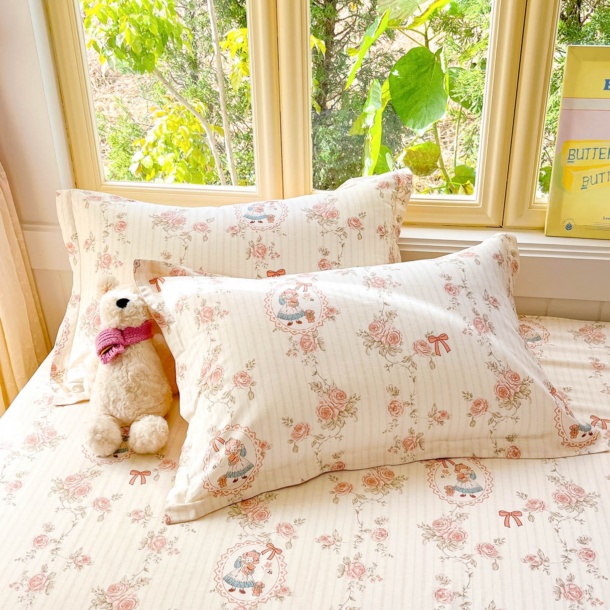 91家纺网 家纺一手货源 找家纺 莱通家纺 2026春夏新款全棉12868印花四件套单品系列-单床笠 蔷薇姑娘