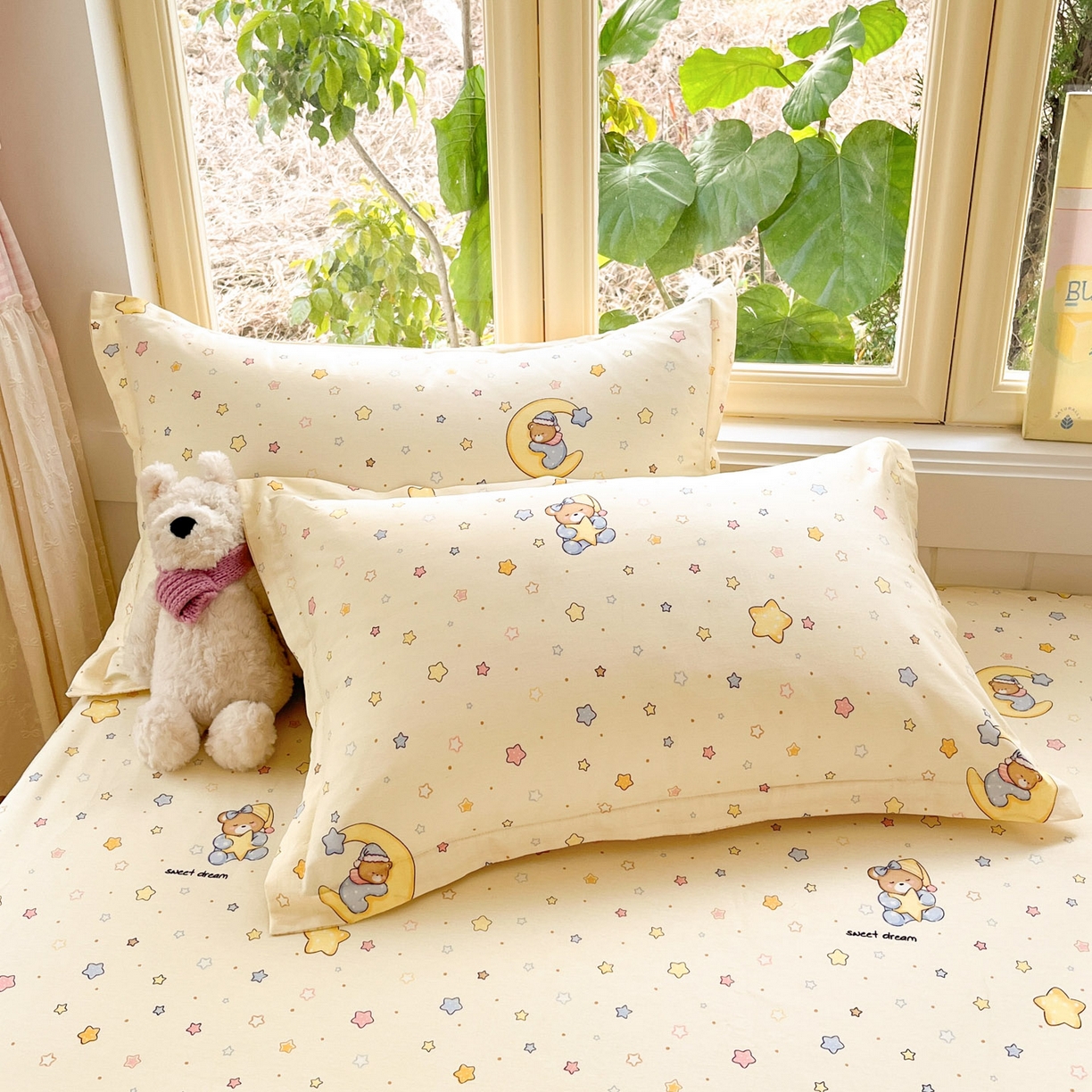 91家纺网 家纺一手货源 找家纺 莱通家纺 2026春夏新款全棉12868印花四件套单品系列-单床笠 睡梦熊