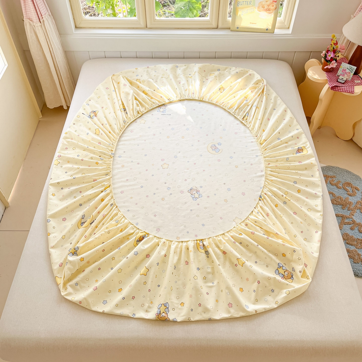 91家纺网 家纺一手货源 找家纺 莱通家纺 2026春夏新款全棉12868印花四件套单品系列-单床笠 睡梦熊