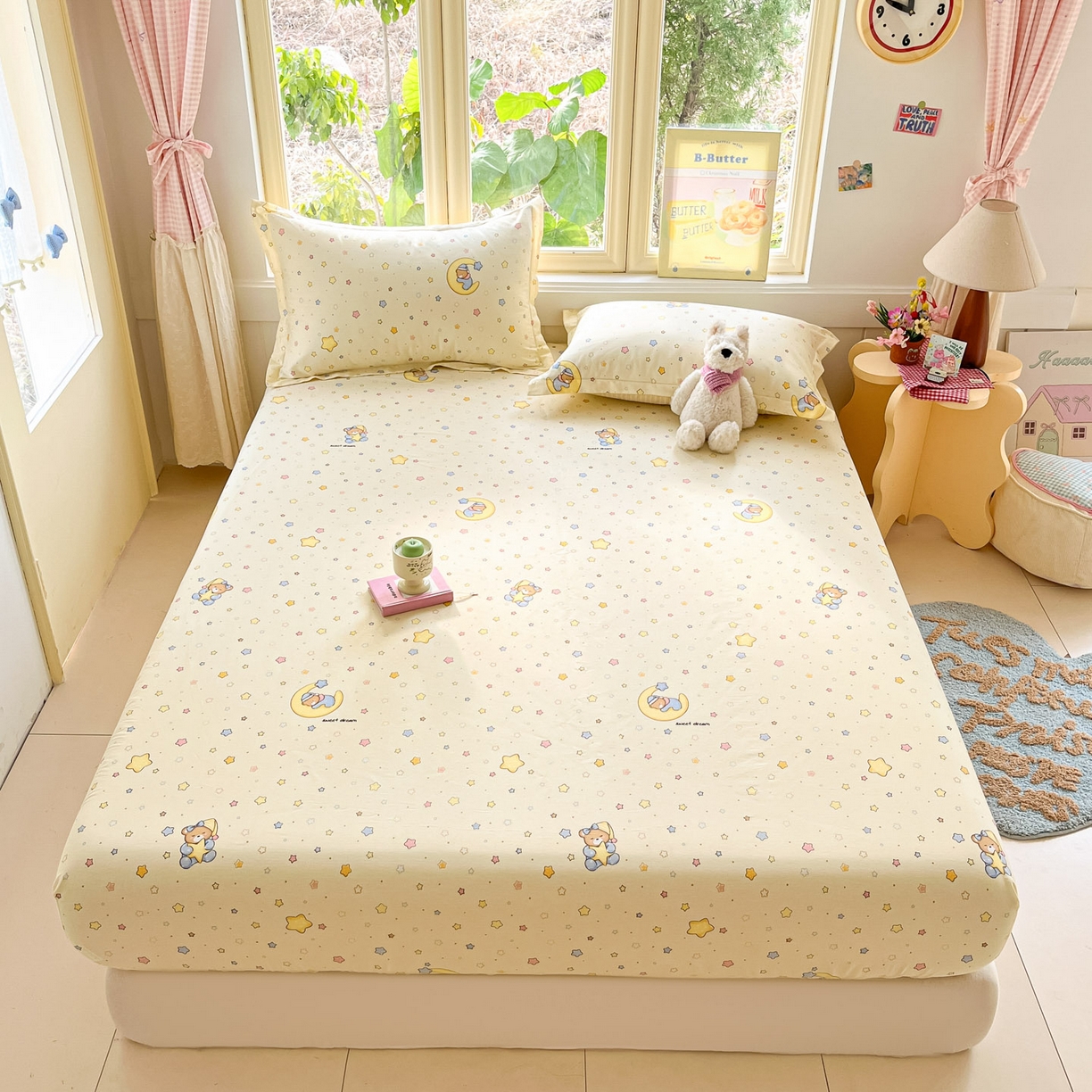 91家纺网 家纺一手货源 找家纺 莱通家纺 2026春夏新款全棉12868印花四件套单品系列-单床笠 睡梦熊