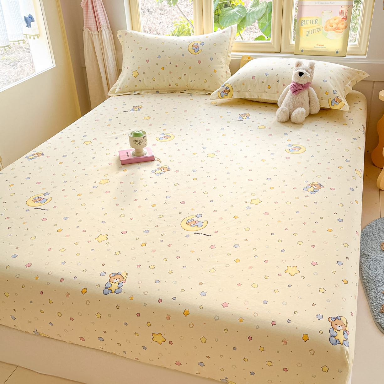 91家纺网 家纺一手货源 找家纺 莱通家纺 2026春夏新款全棉12868印花四件套单品系列-单床笠 睡梦熊