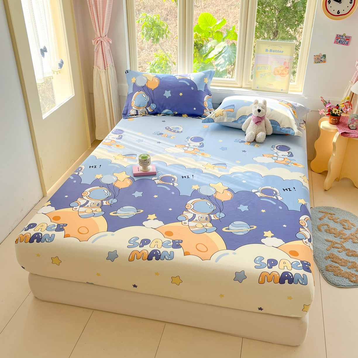 91家纺网 家纺一手货源 找家纺 莱通家纺 2026春夏新款全棉12868印花四件套单品系列-单床笠 太空梦乐园