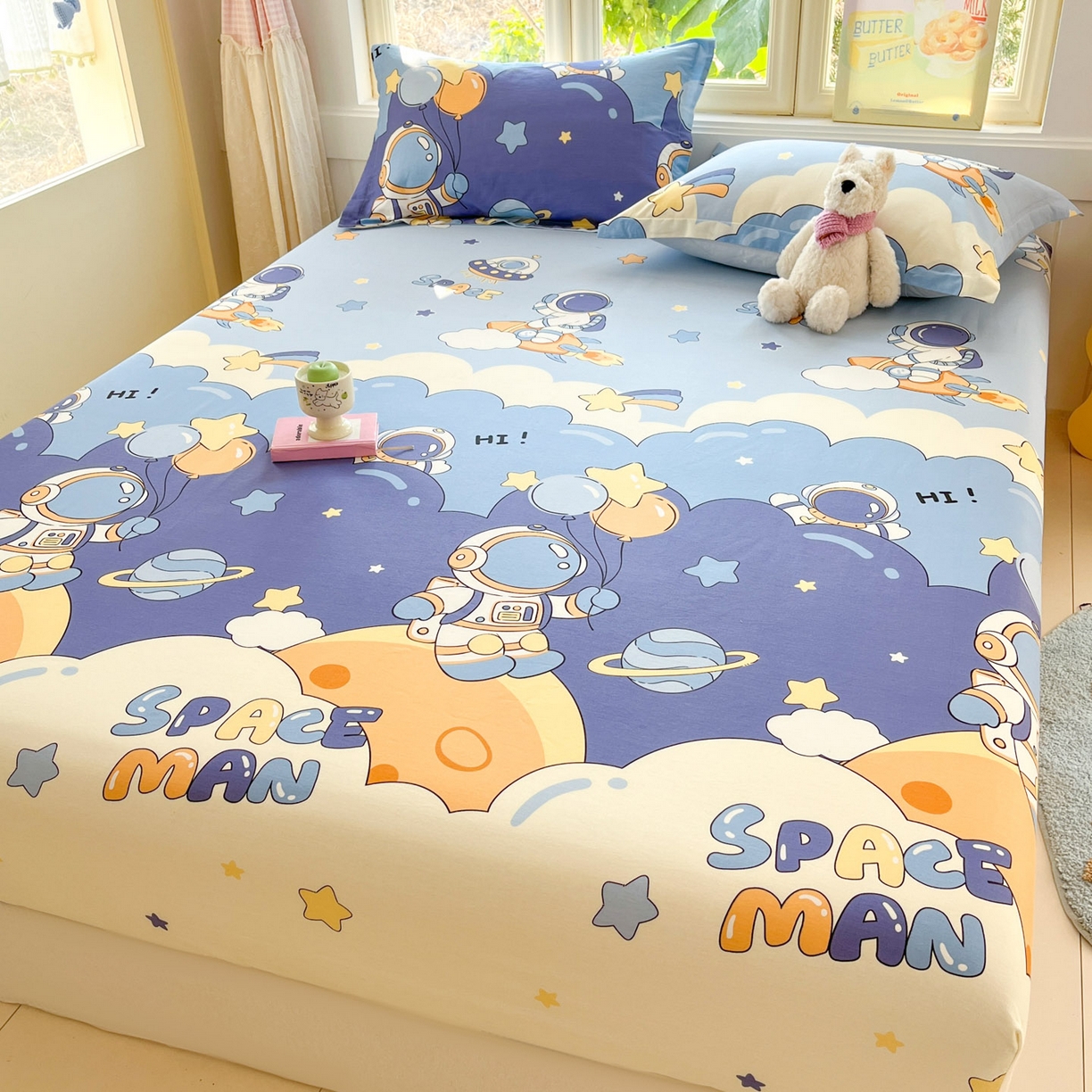 91家纺网 家纺一手货源 找家纺 莱通家纺 2026春夏新款全棉12868印花四件套单品系列-单床笠 太空梦乐园