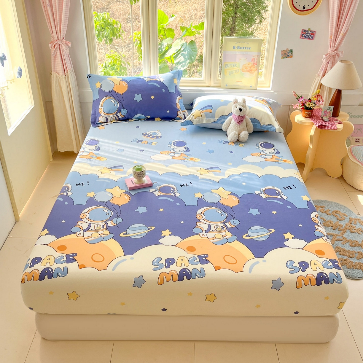 91家纺网 家纺一手货源 找家纺 莱通家纺 2026春夏新款全棉12868印花四件套单品系列-单床笠 太空梦乐园