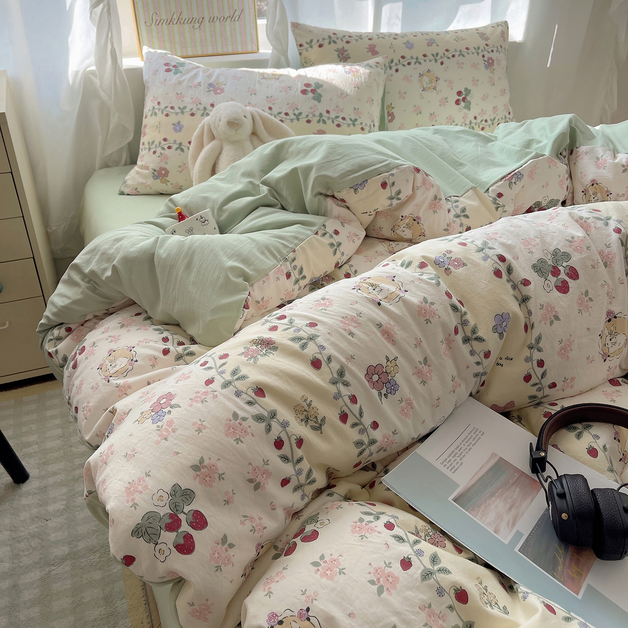 91家纺网 家纺一手货源 找家纺 沐芷 2026 A类105g水洗棉四件套超柔手感床上宿舍三件套床单被套 奶味圆饼