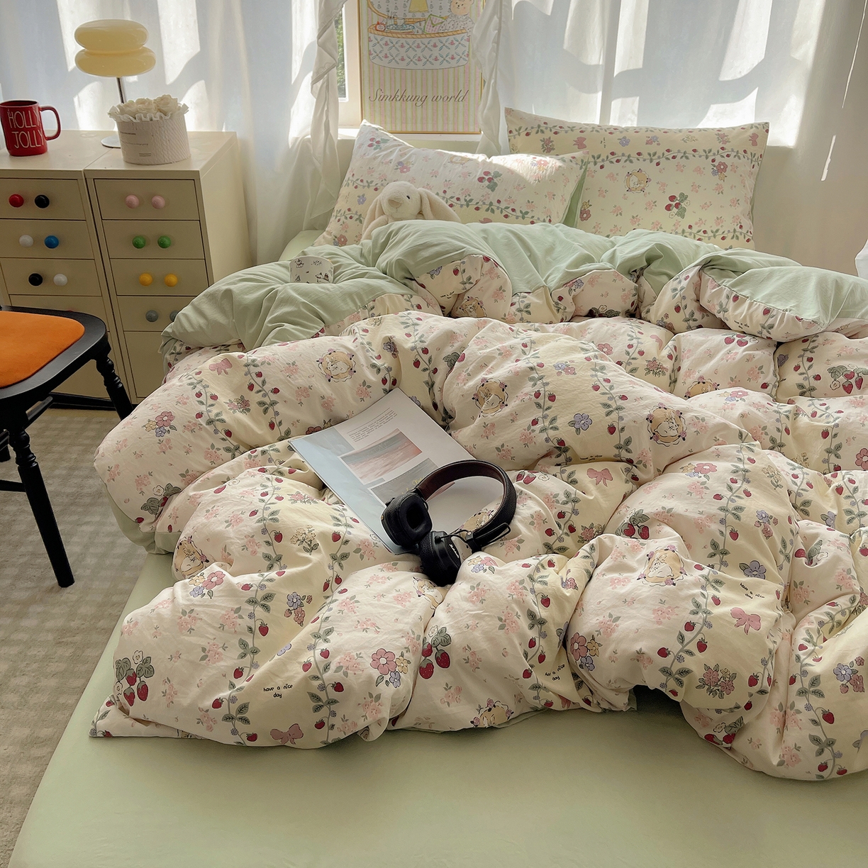 91家纺网 家纺一手货源 找家纺 沐芷 2026 A类105g水洗棉四件套超柔手感床上宿舍三件套床单被套 奶味圆饼